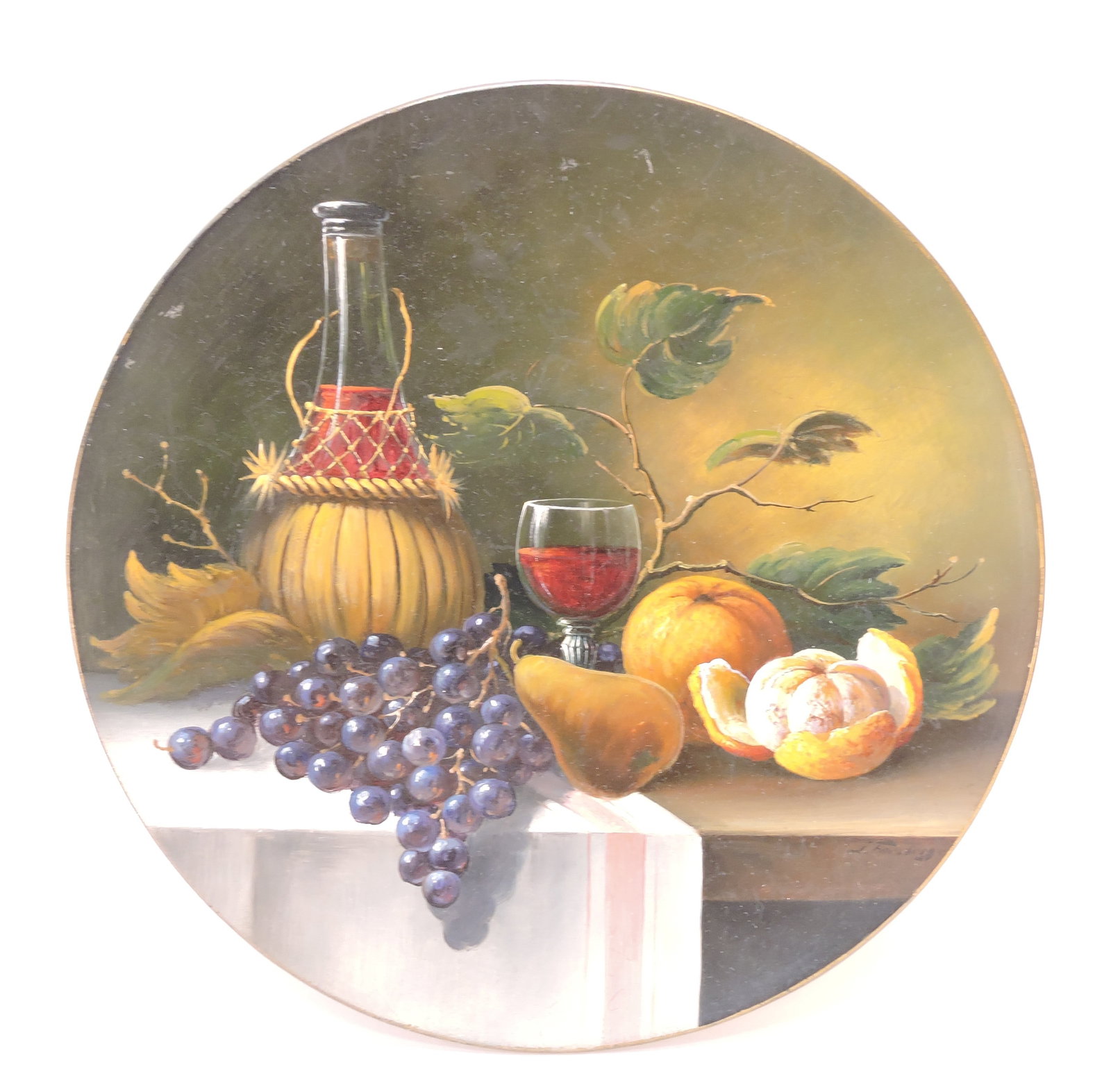 Mettlach style plaque with tablescape,: 17 1/2"