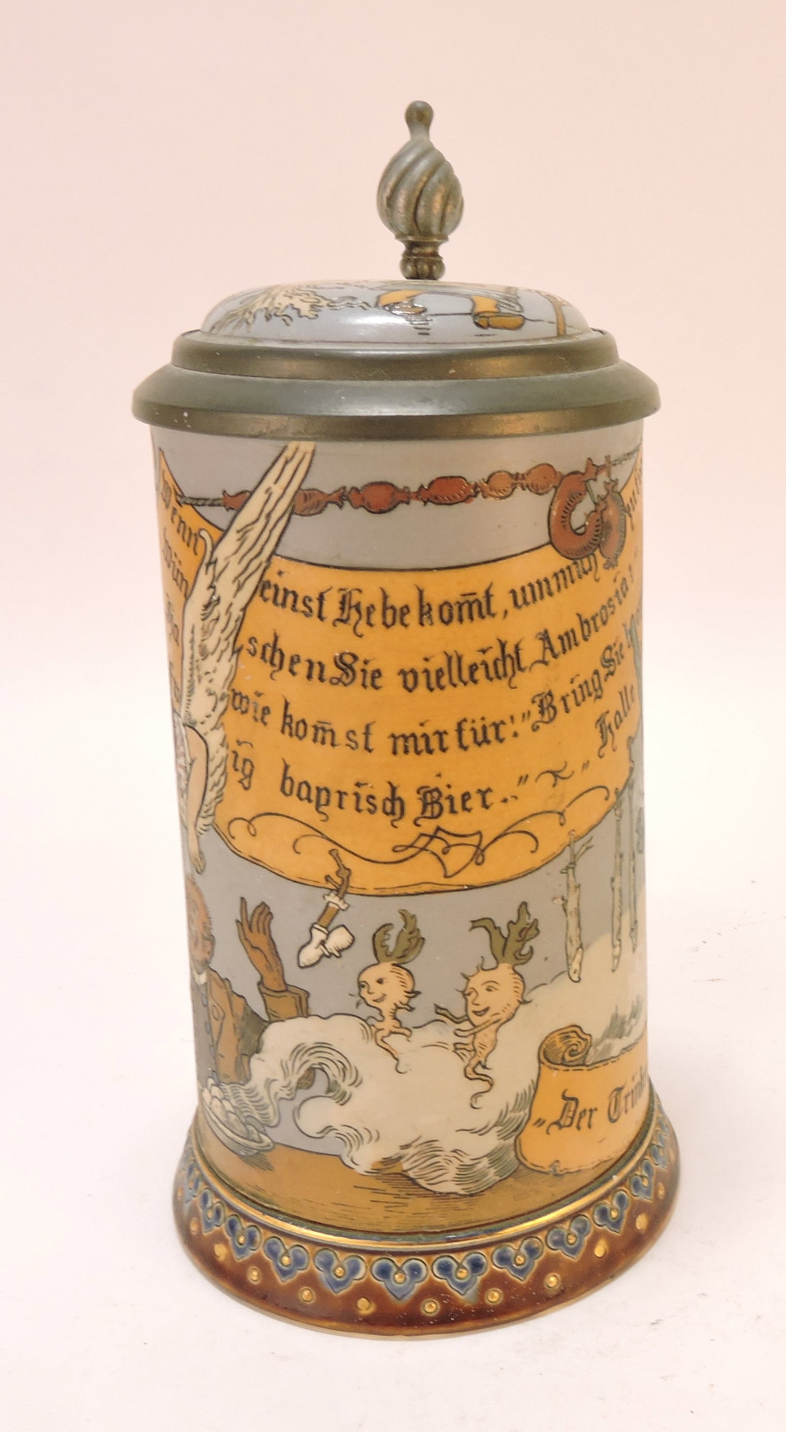Mettlach #2089 stein, 1/2L, 8", rim: repair
