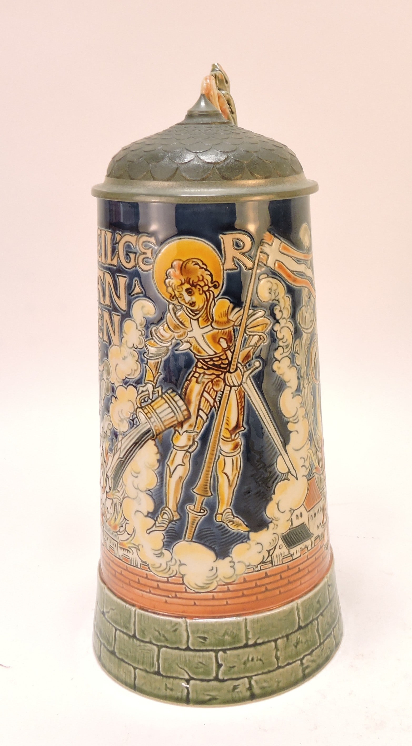 Mettlach #1786 stein, 1L, 10", dragon: handle