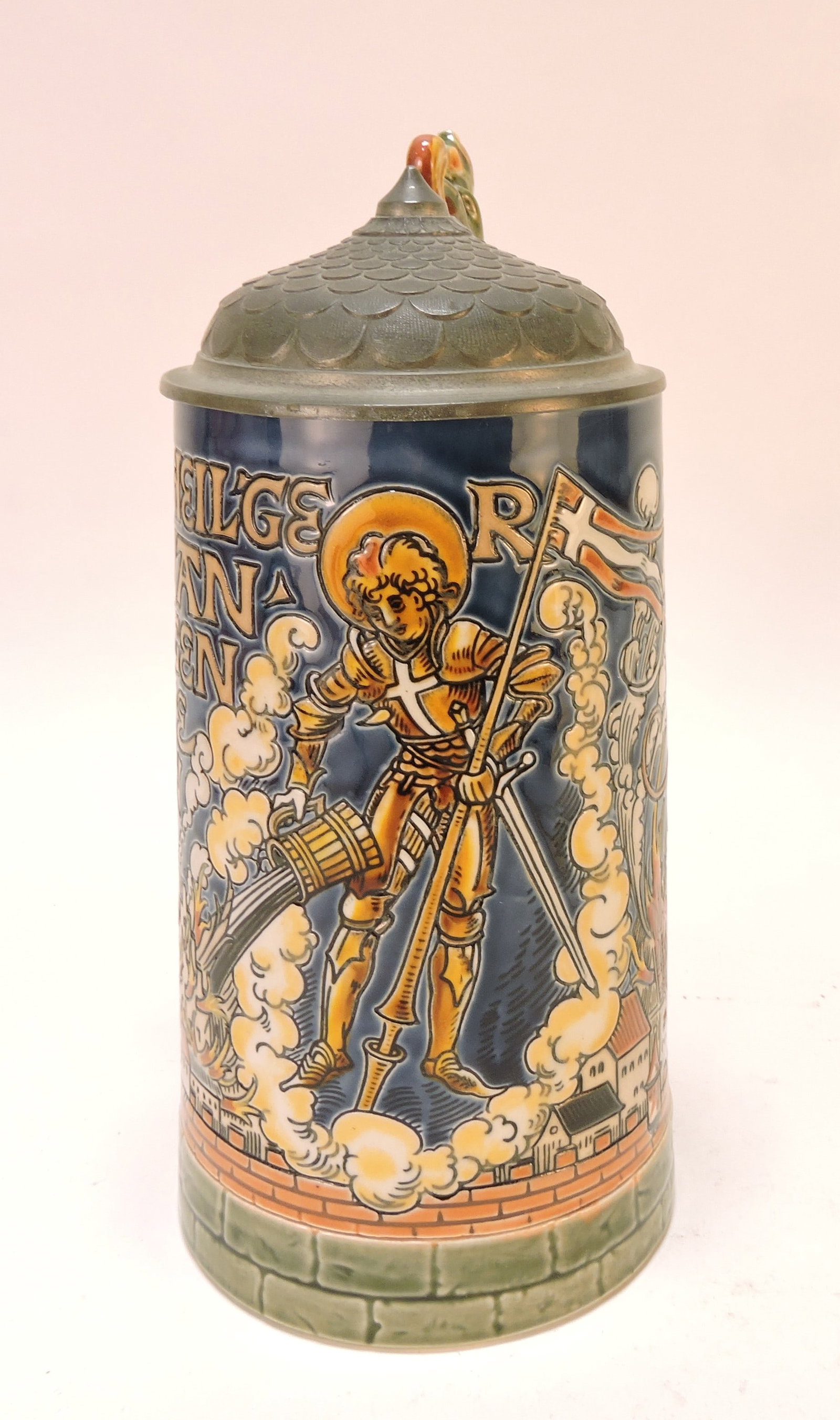 Mettlach #1786 stein, 1/2L, 8 1/2",: dragon handle