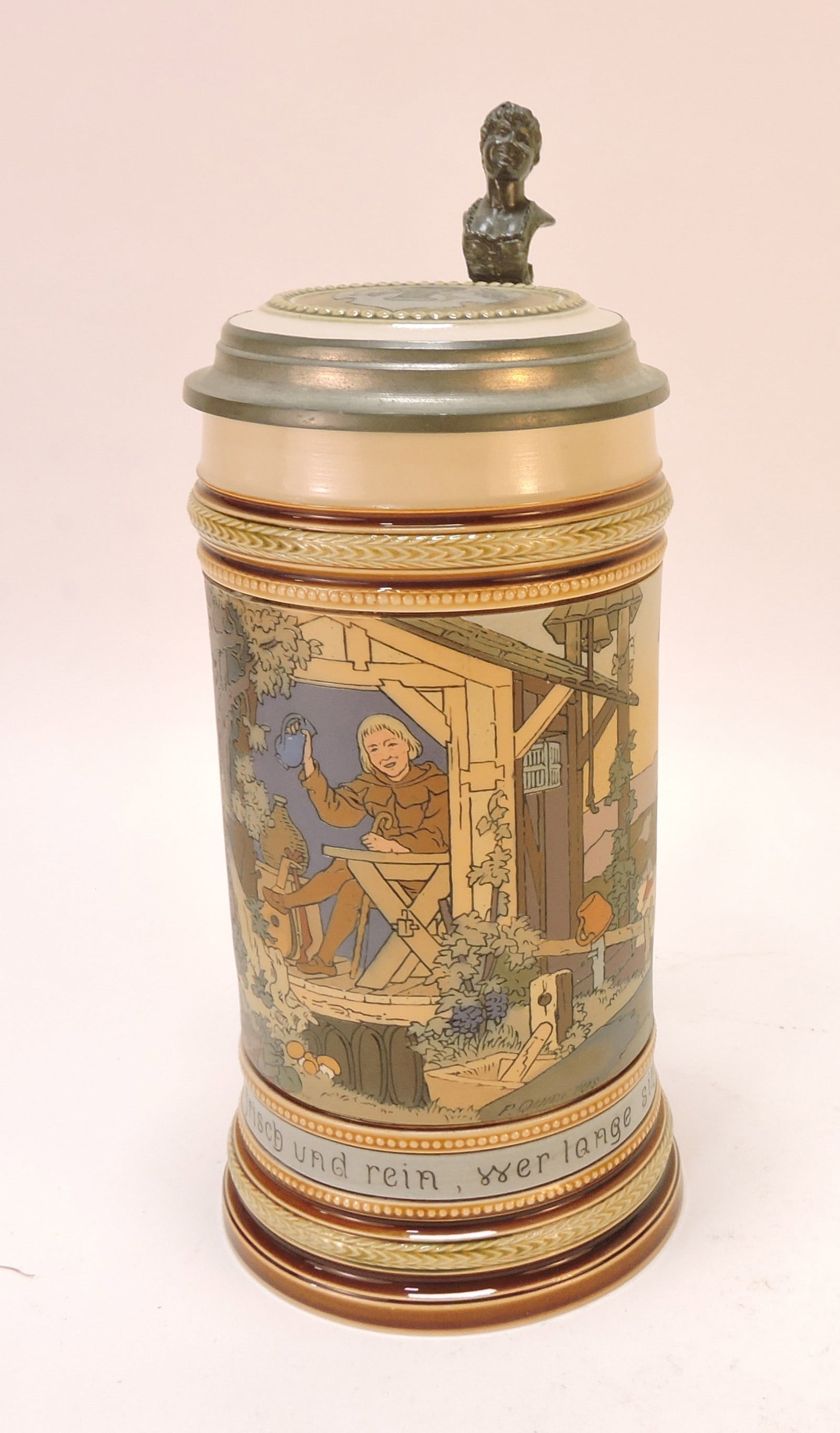 Mettlach stein, 1/2L, 9 1/2", nick to: handle