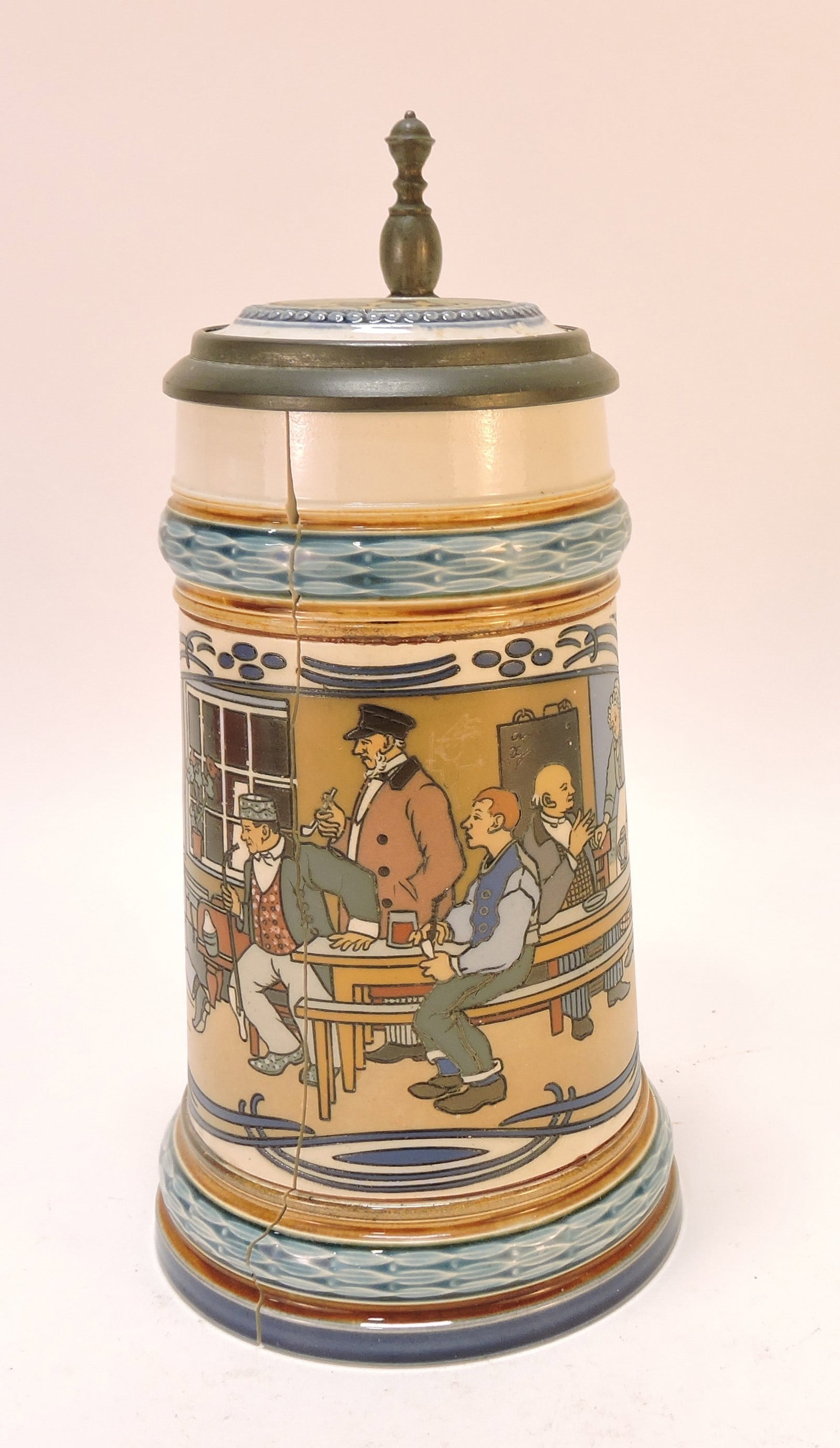 Mettlach stein, 9 1/2", 1/2L, cracked: .