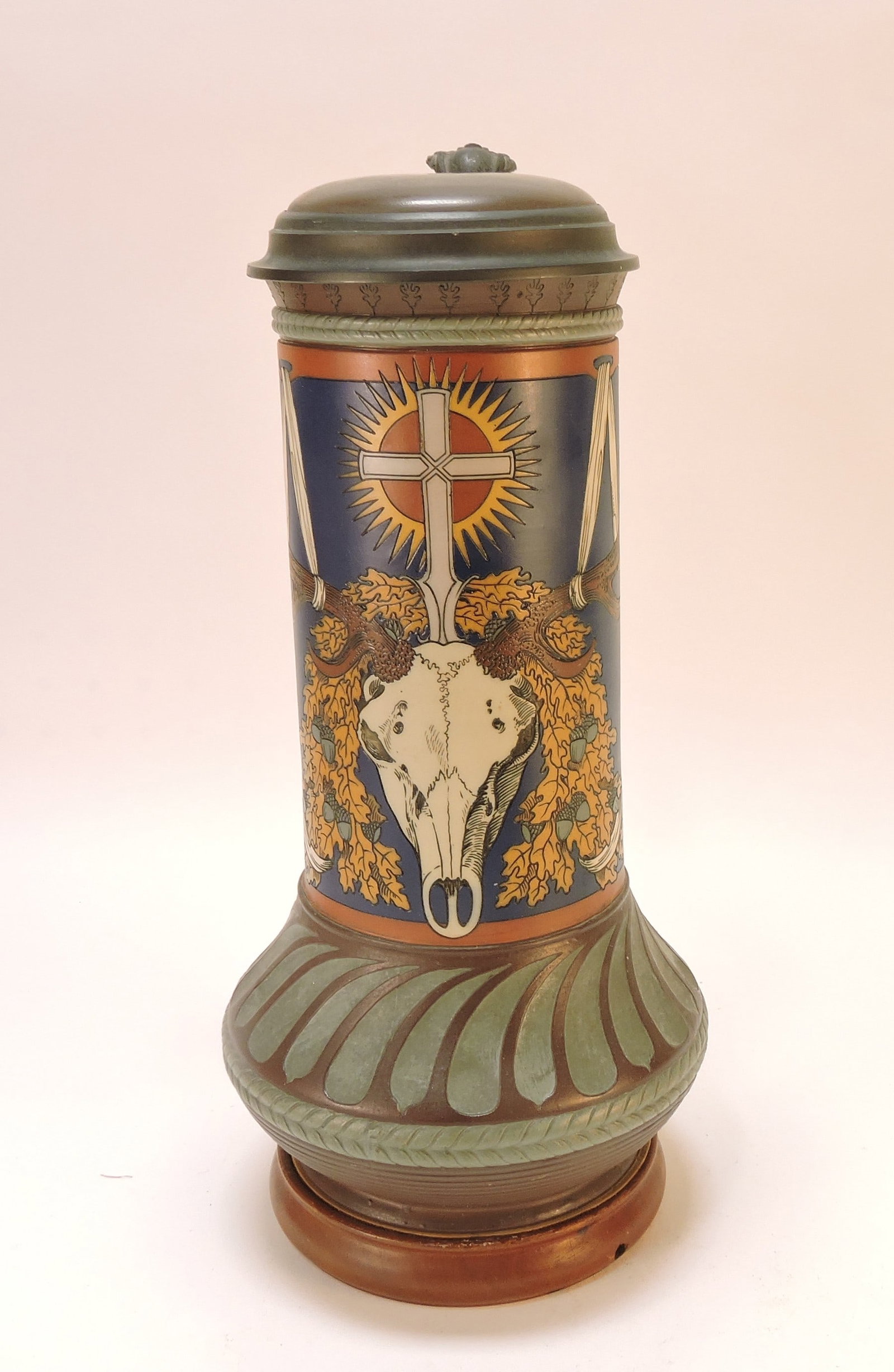 Mettlach stein #2812, drilled for lamp, (1 of 3)