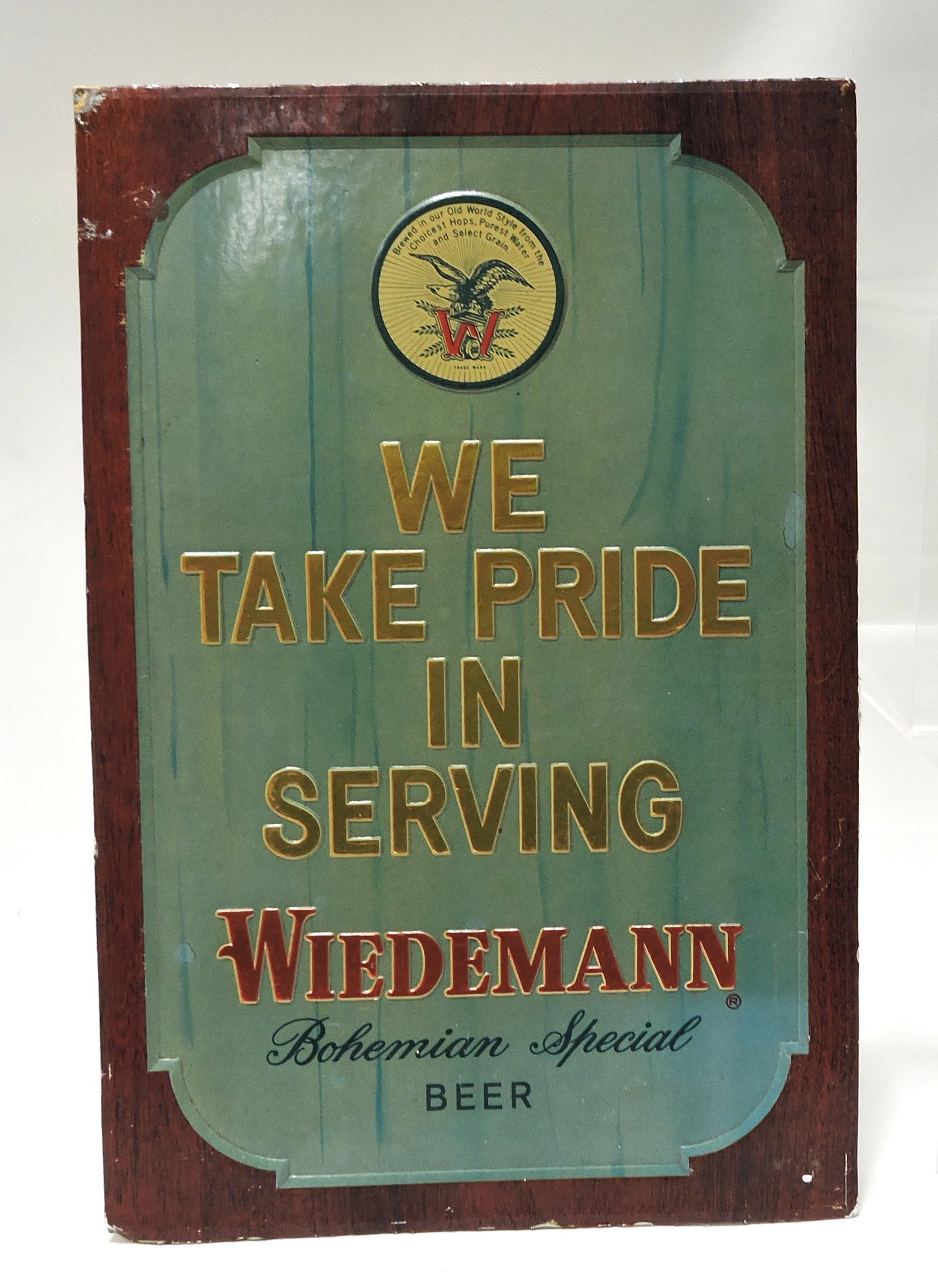 Cardboard embossed Wiedemann Beer sign 15"x10": .