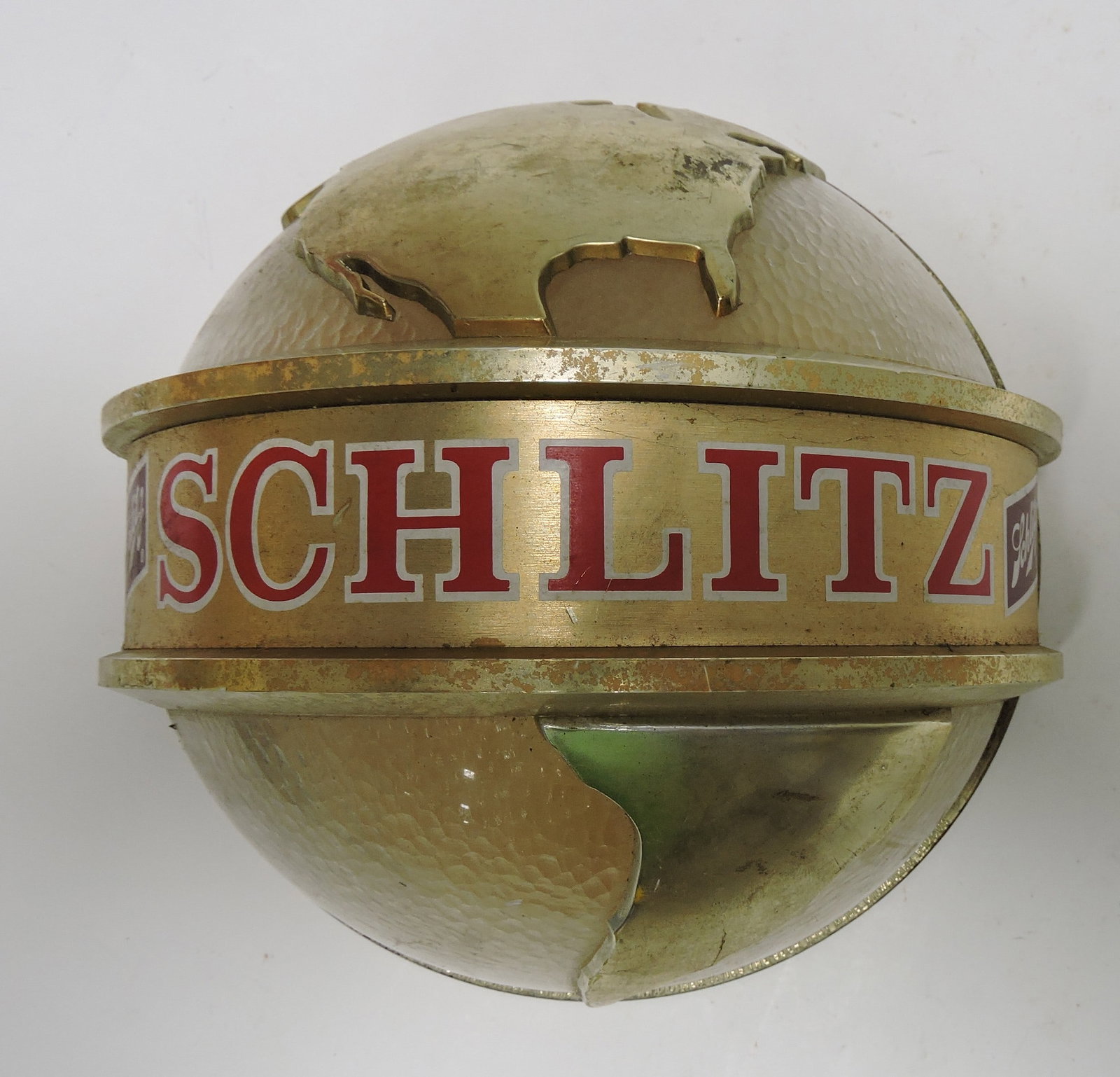 Schlitz plastic world globe sign, 7"d: .