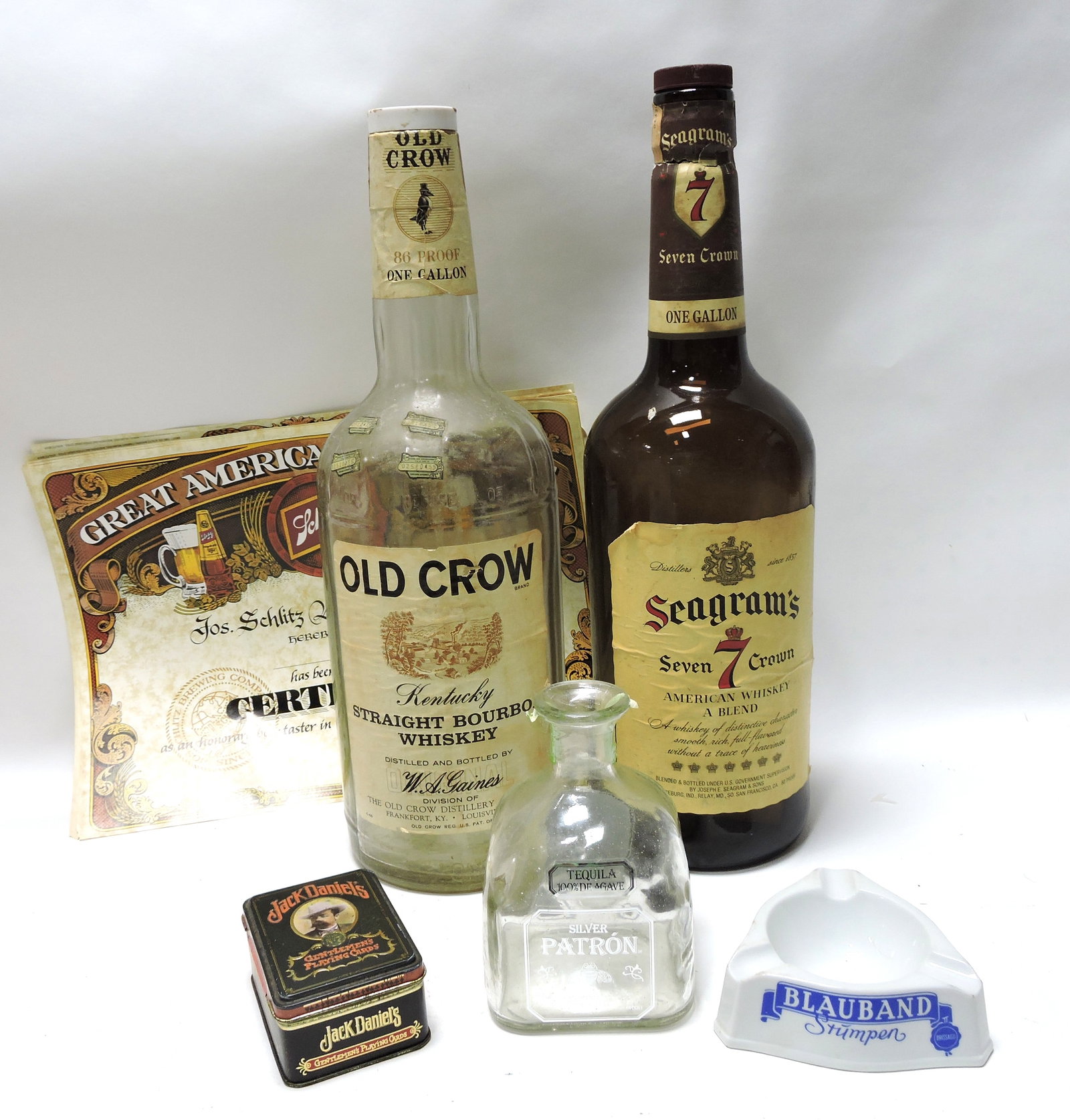 Lot of 2 large bottles (Old Crow, Seagrams) 18", (1 of 1)