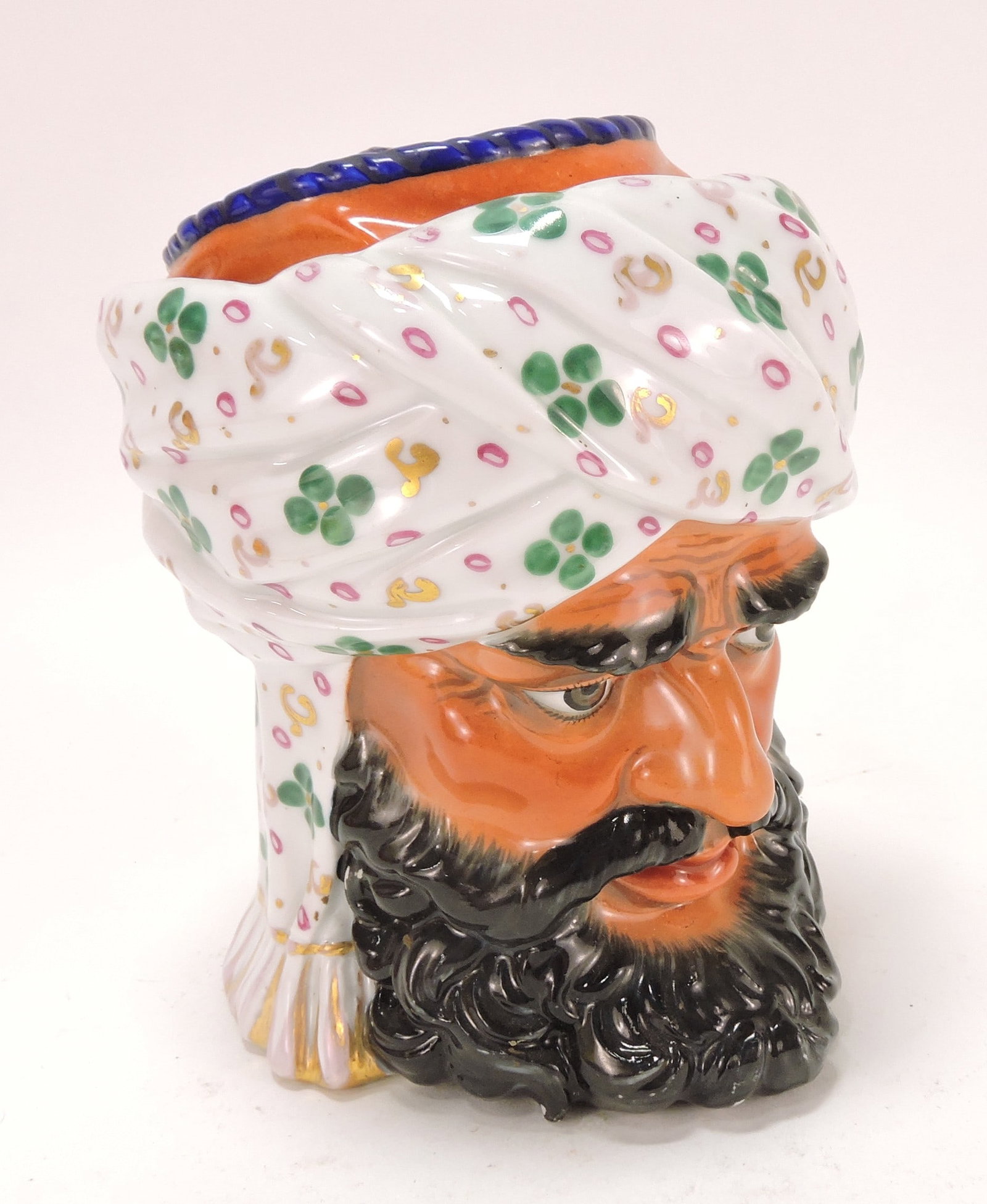 Black Americana porcelain humidor: of man with turban, 6"