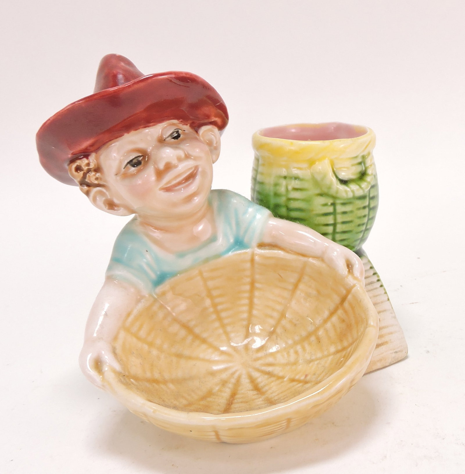 Majolica figural match striker, 4 1/2": .