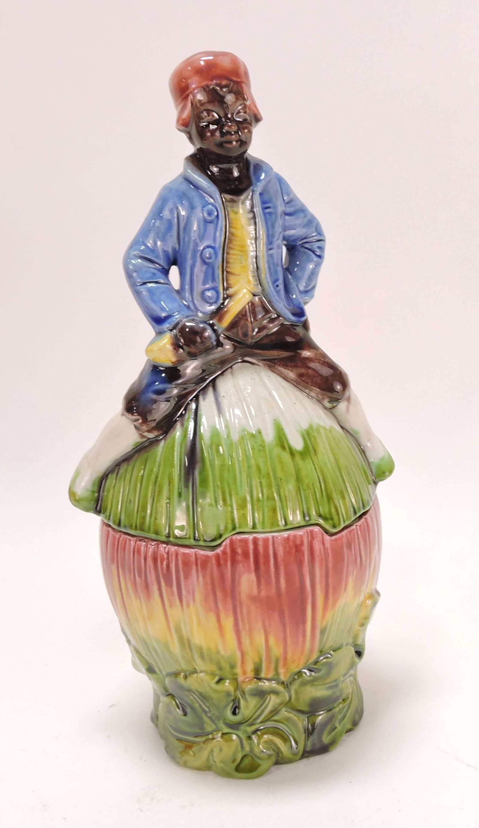 Contemporary Black Americana humidor: of man on melon, 9"