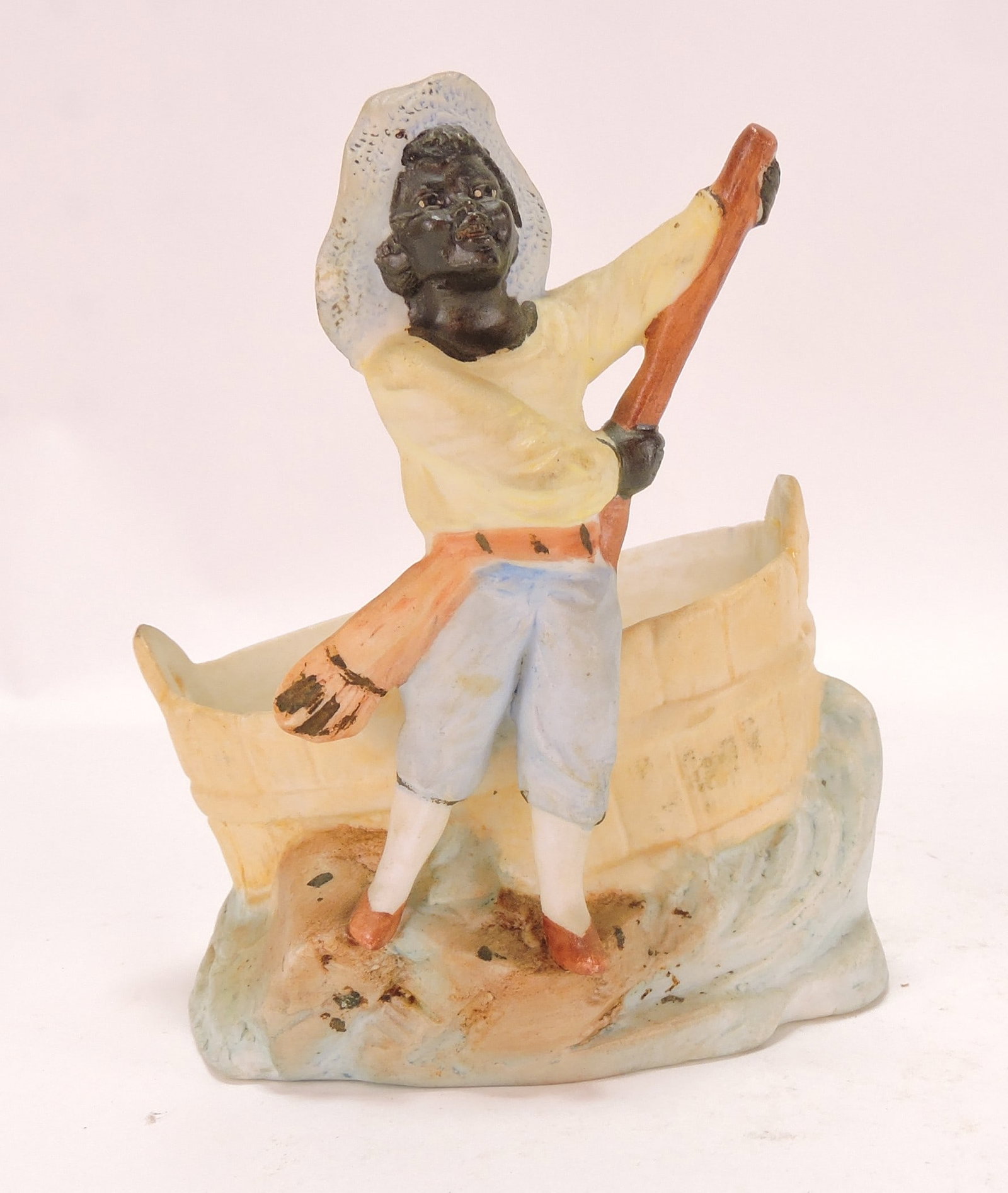 Black Americana bisque figural: of boy with tub, 4 1/2"