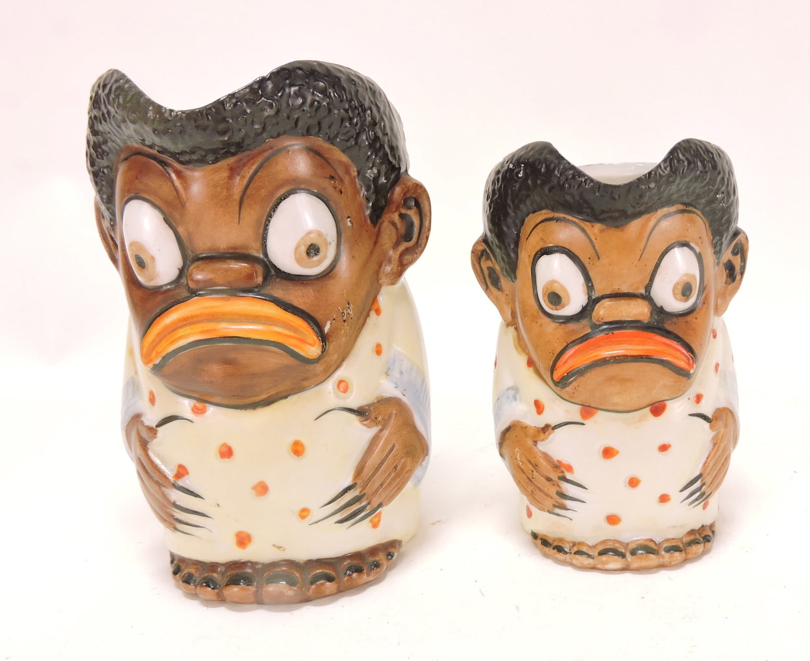 Black Americana porcelain lot of: 2 figural creamers, 3 1/2" & 4"