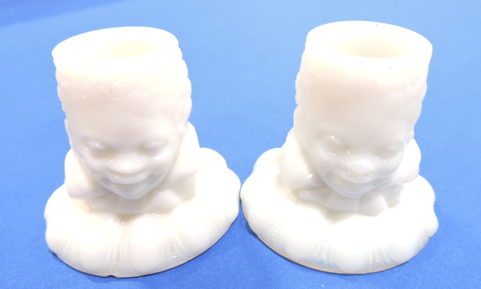 Black Americana milk glass pair: of figural toothpick holders, 3"