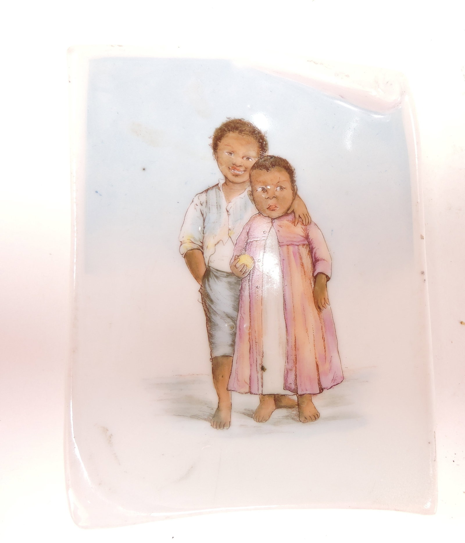 Black Americana KPM porcelain: 5" tray with two children