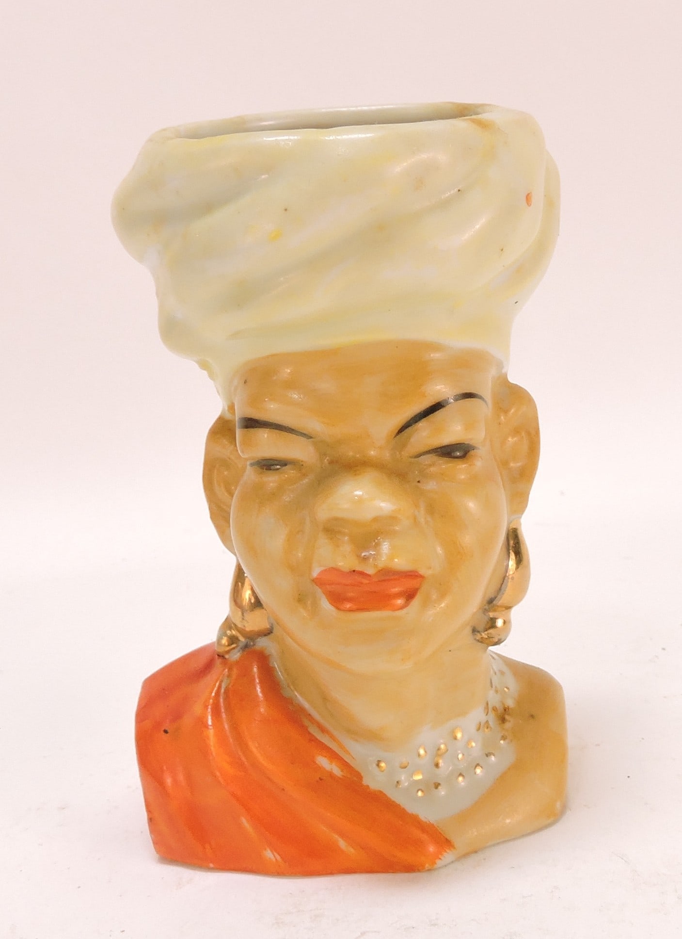 Black Americana lady head vase, 4": .