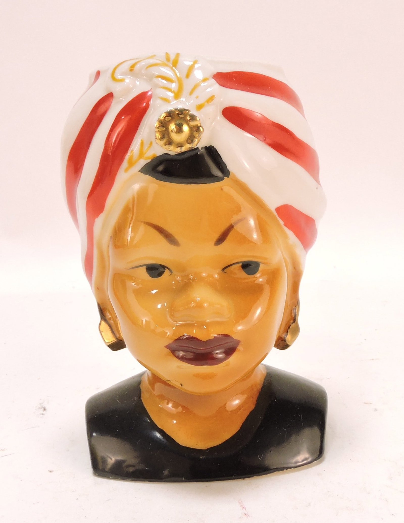 Black Americana lady head vase, 5": .