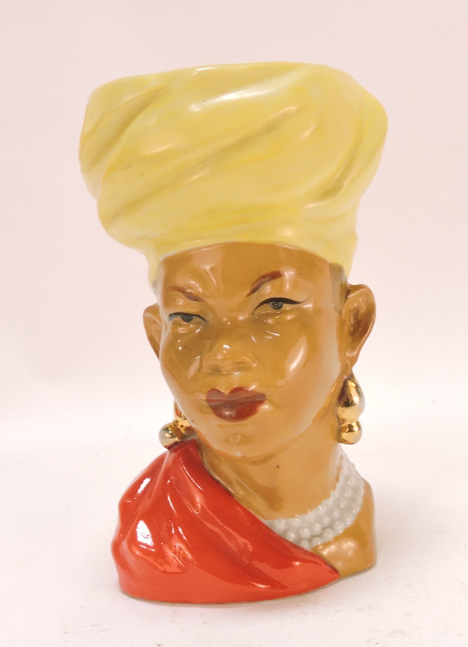 Black Americana lady head vase, 6": .