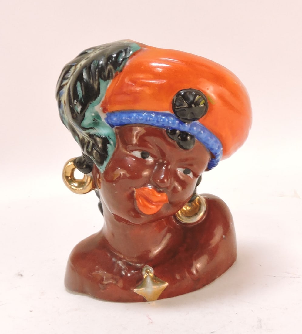 Black Americana lady head vase, 5": .