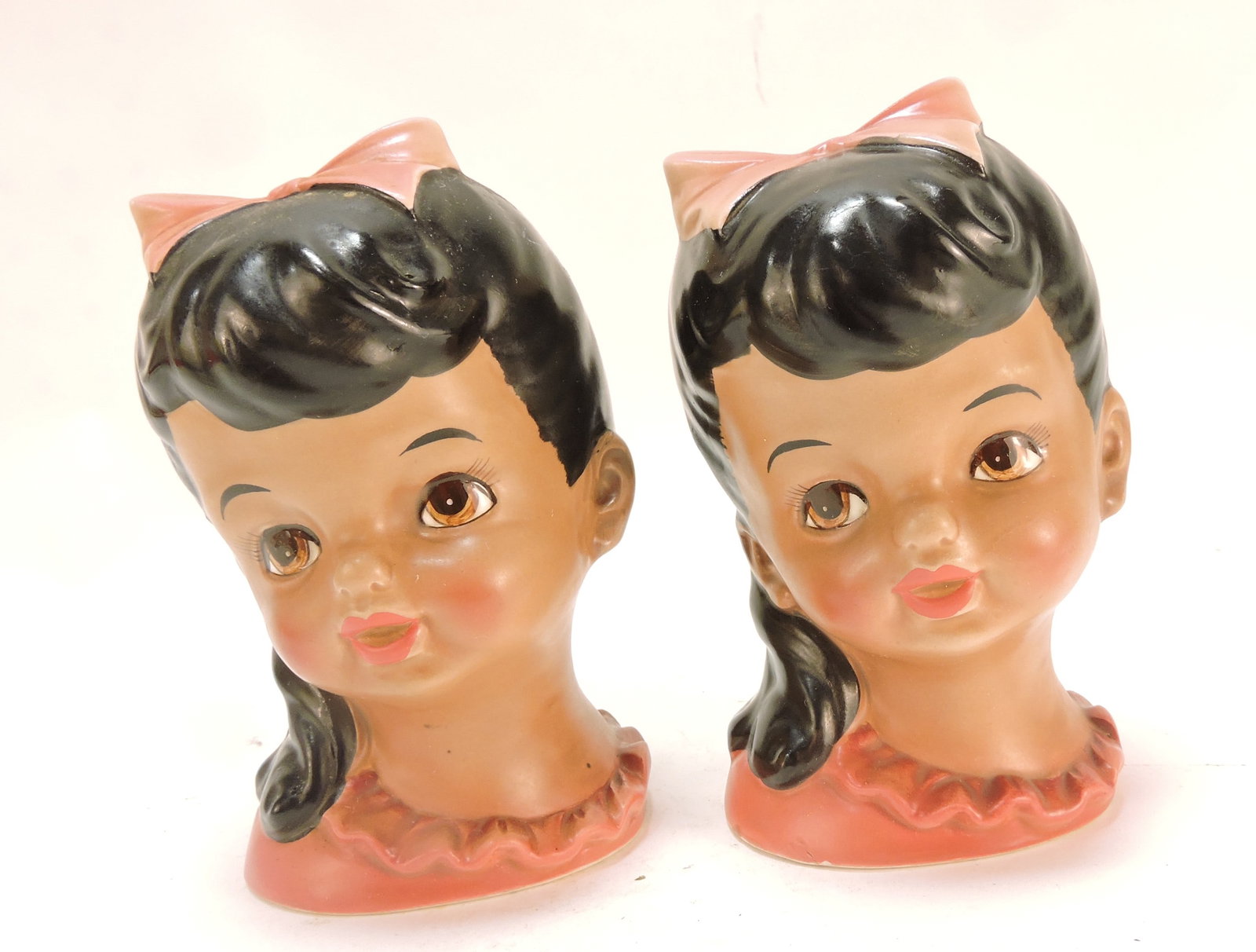 Black Americana lot of 2 lady head vases: .