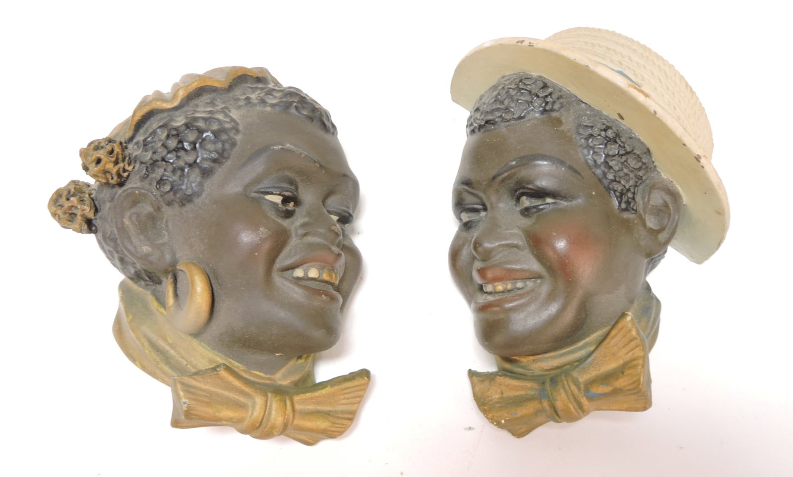 Black Americana bisque pair of wall banks,: 6"