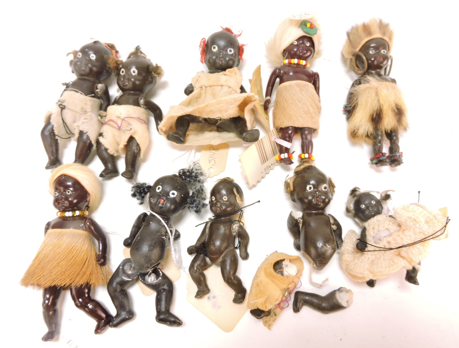 Black Americana lot of 10 jointed dolls,: 4"