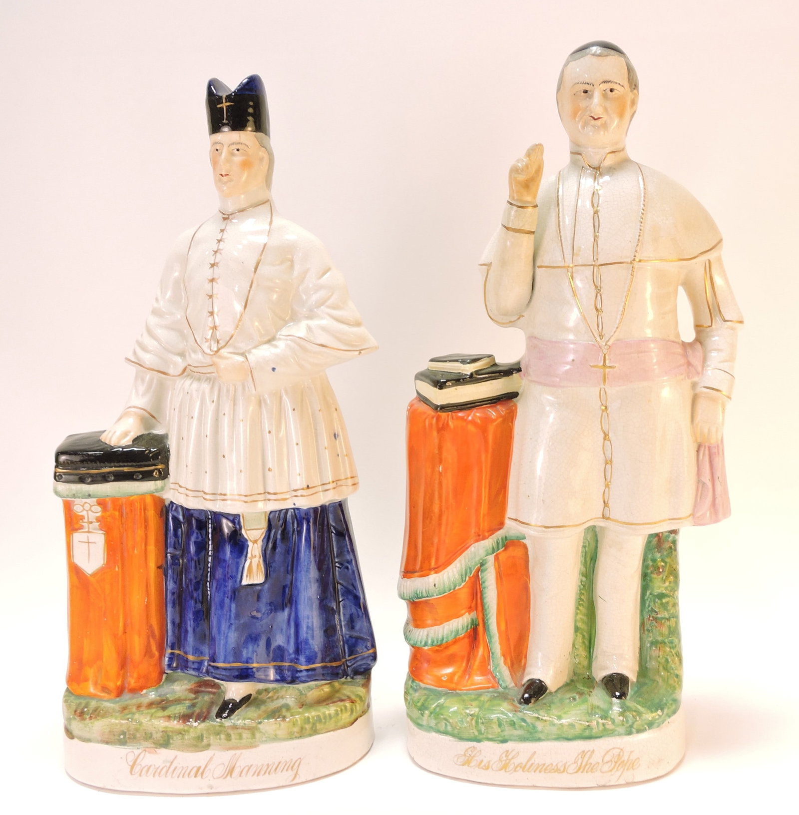 Staffordshire pair of figurals:: Cardinal Manning and The Pope, 18"