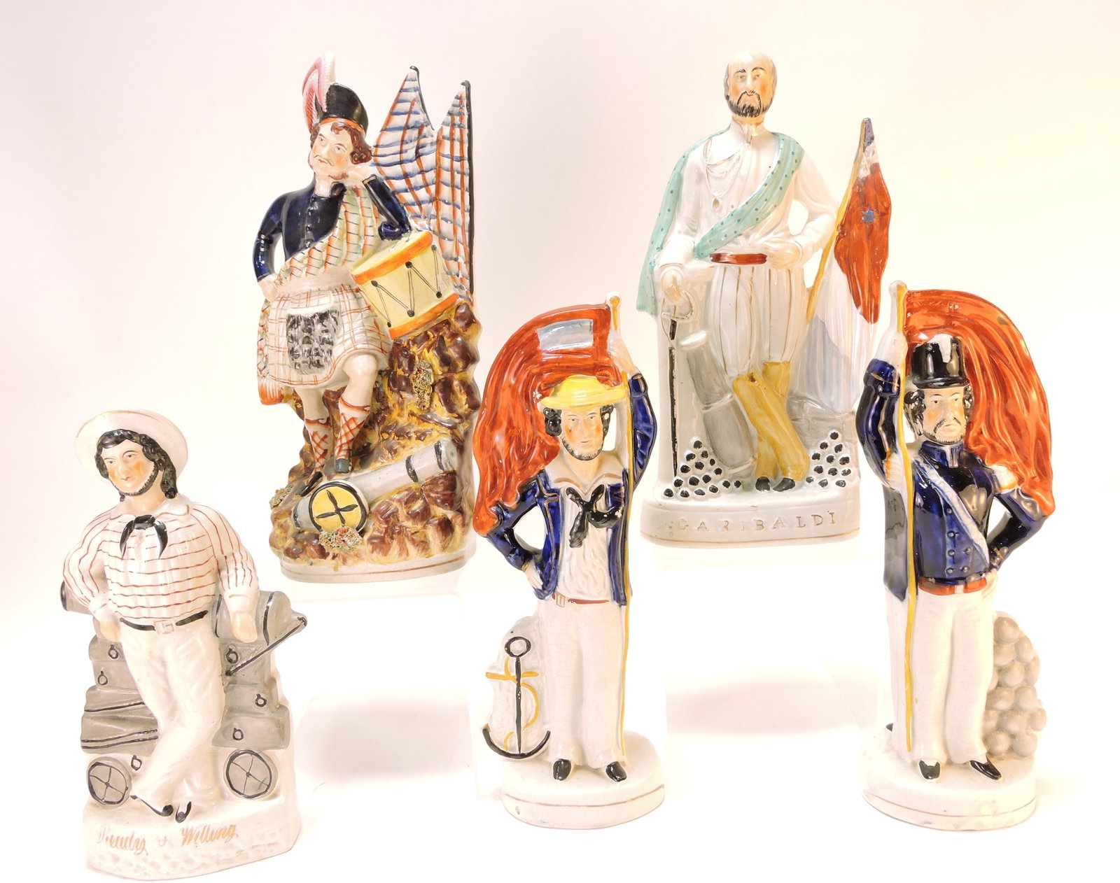 Staffordshire lot of 5 military figures,: 11" to 14"