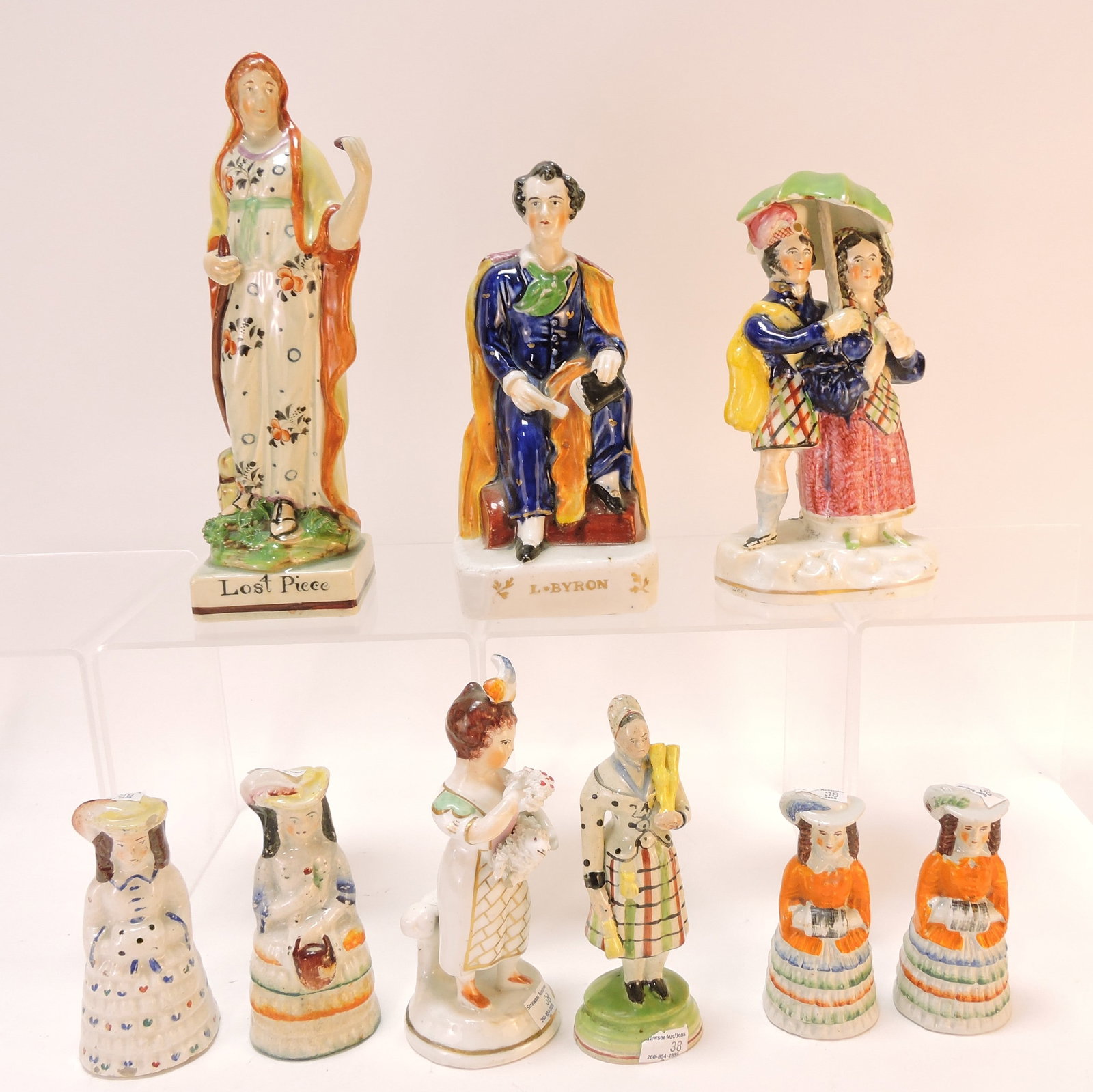 Staffordshire lot of 9 figures,: 4" to 10"