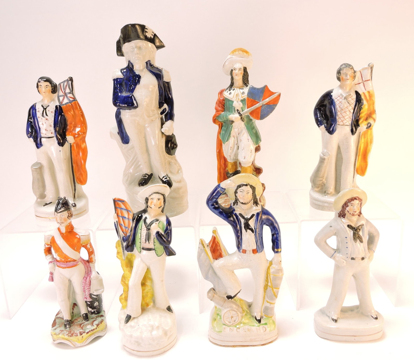 Staffordshire lot of 8 military figures,: 8 1/2" to 11"
