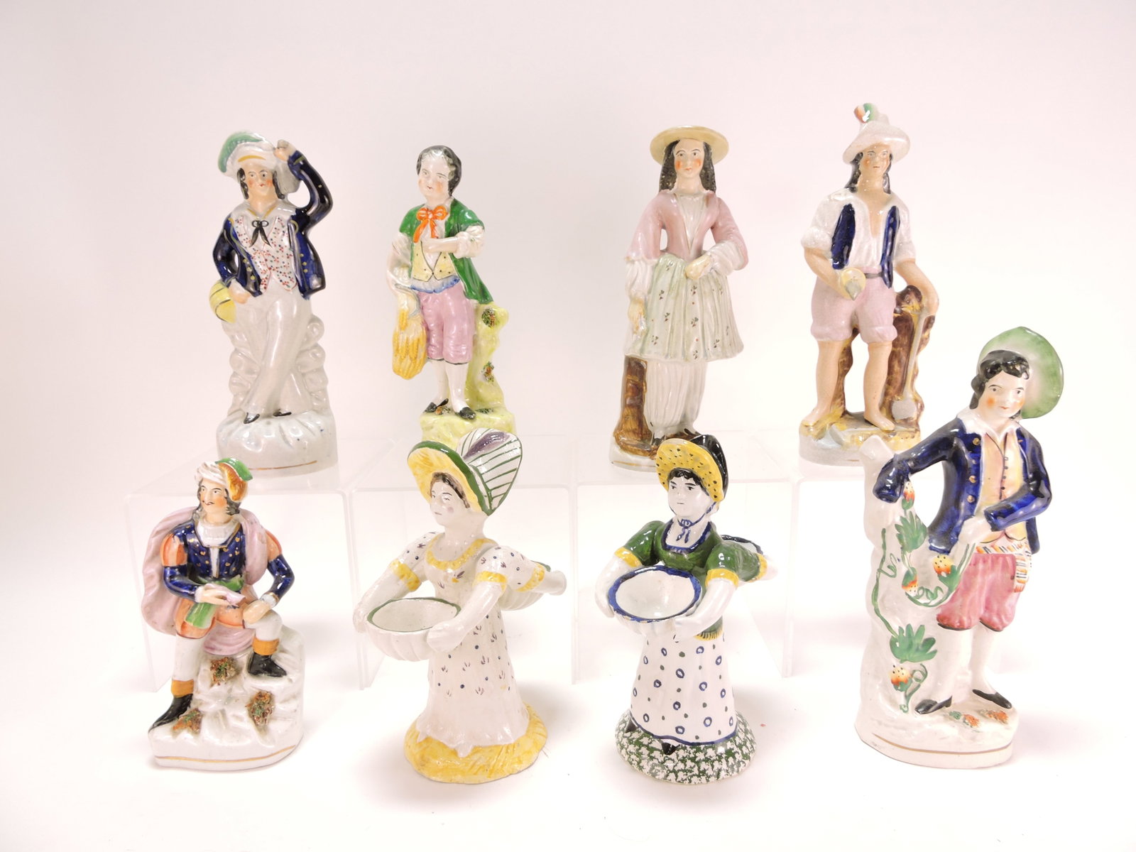 Staffordshire lot of 8 figures,: 7 1/2" to 10"