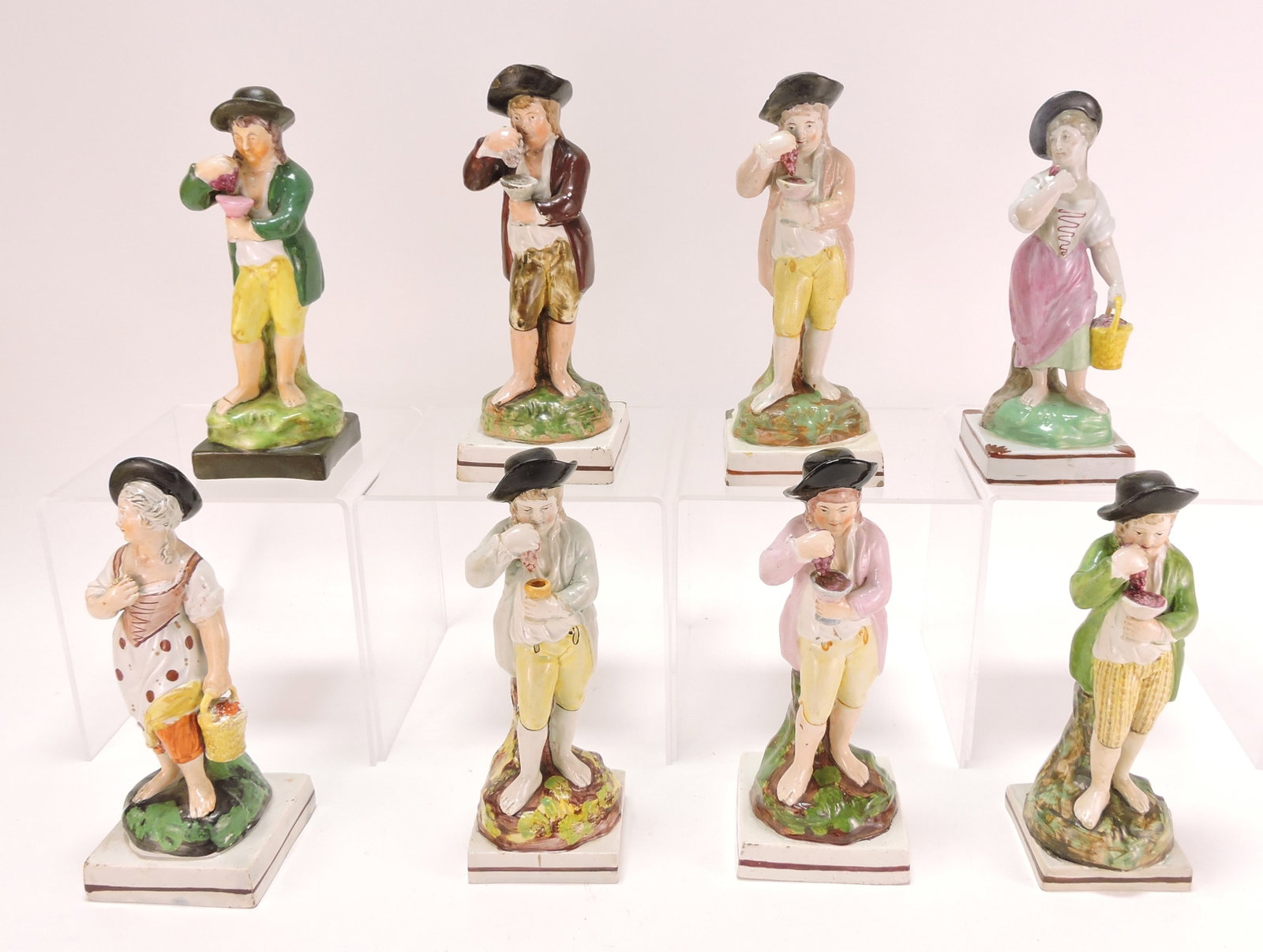 Staffordshire pearlware lot of 8 figures,: 7"