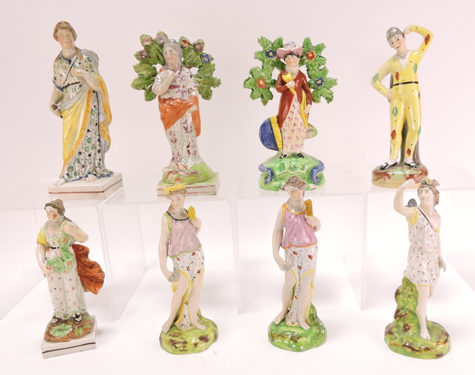 Staffordshire pearlware lot of 8 figures,: 7"