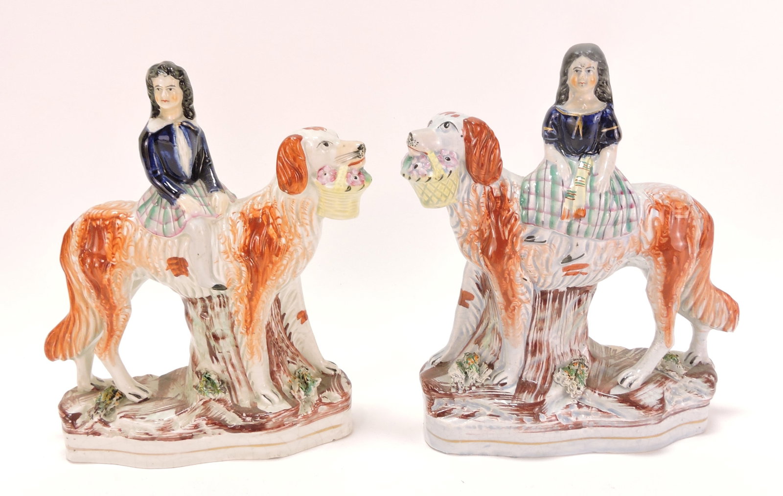 Staffordshire pair of flower basket dogs (1 of 1)