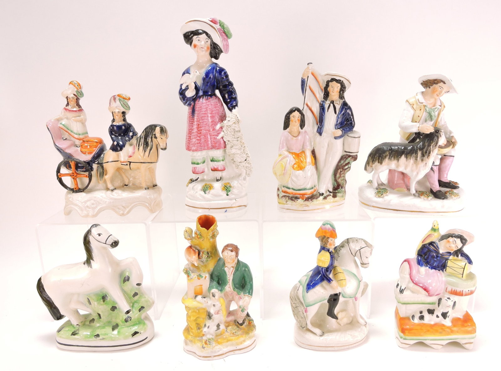 Staffordshire lot of 8 figures,: 6 1/2" to 10"