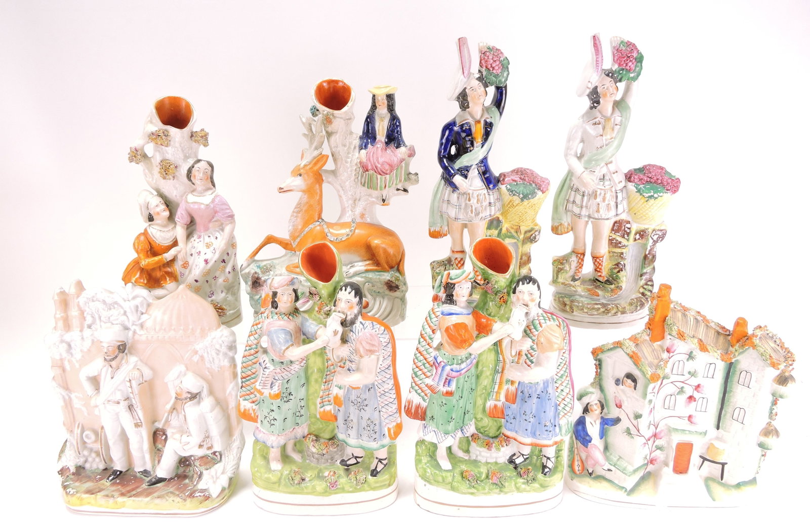 Staffordshire lot of 8 figures,: 9" to 12"