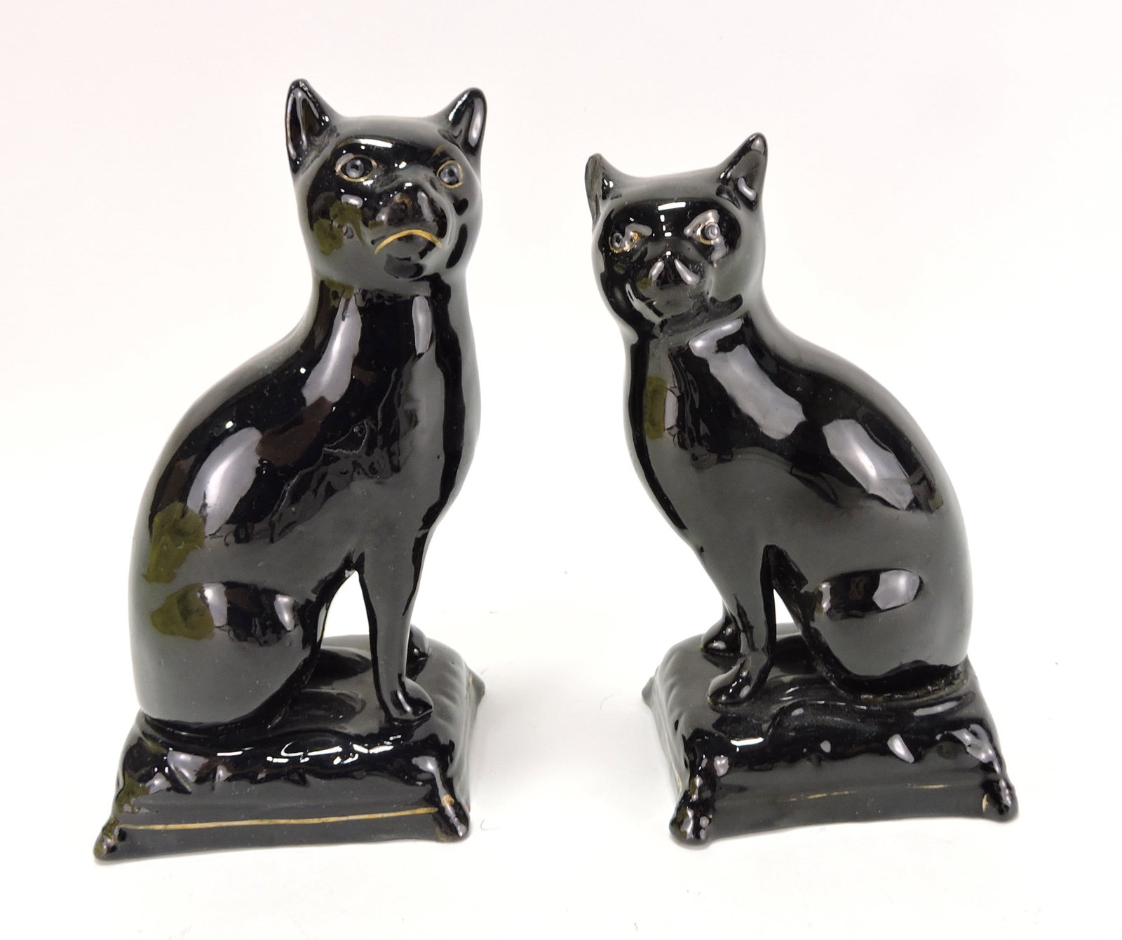 Staffordshire Jackfield pair of black cats,: 7"