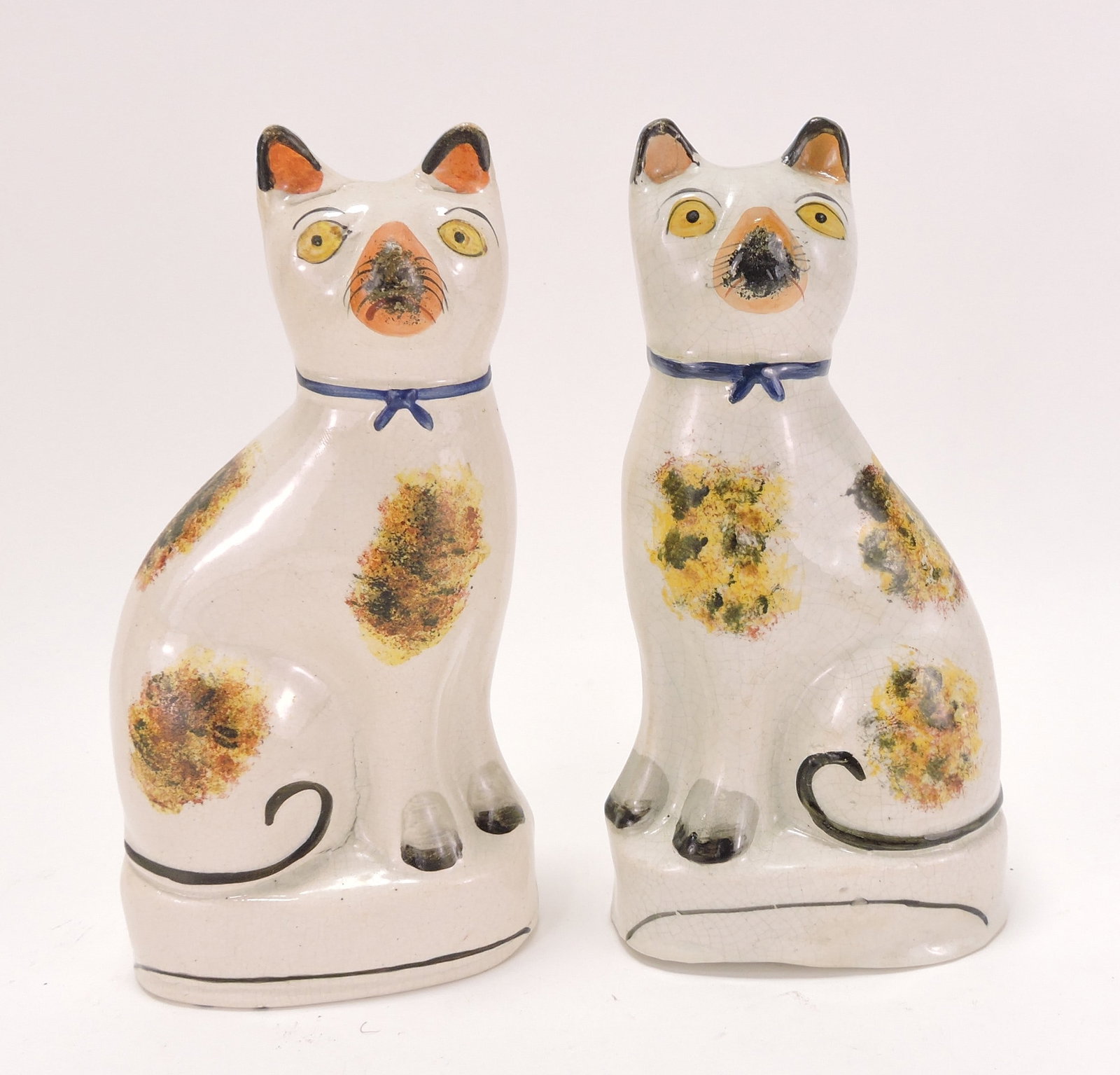 Staffordshire pair of cats, 8", repairs: .