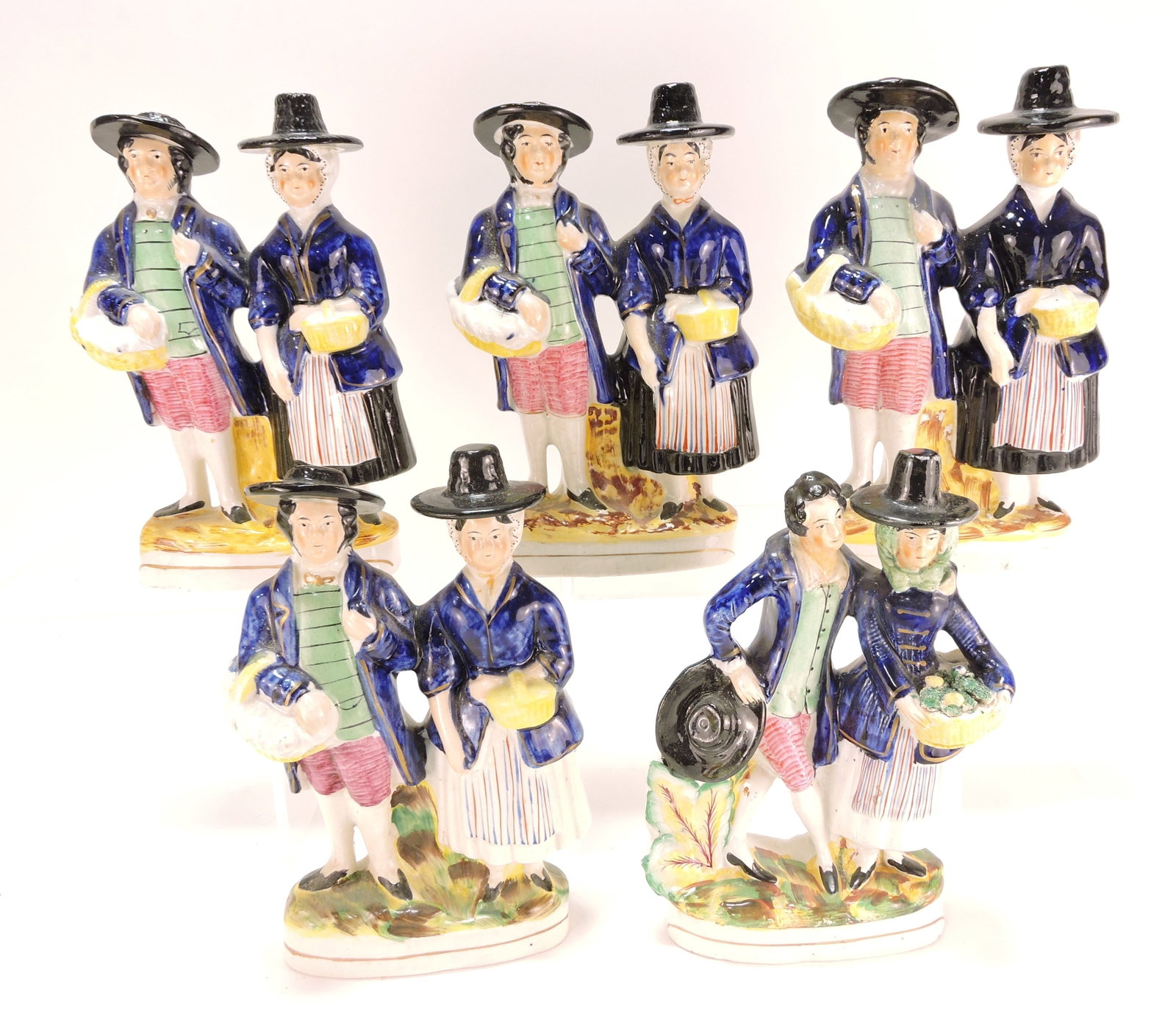 Staffordshire lot of 5 figures, 9 1/2": .