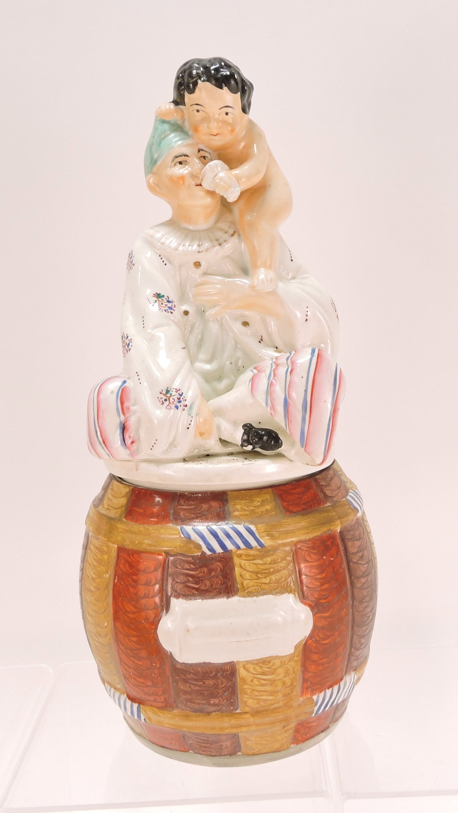 Staffordshire clown tobacco jar 13", (1 of 1)