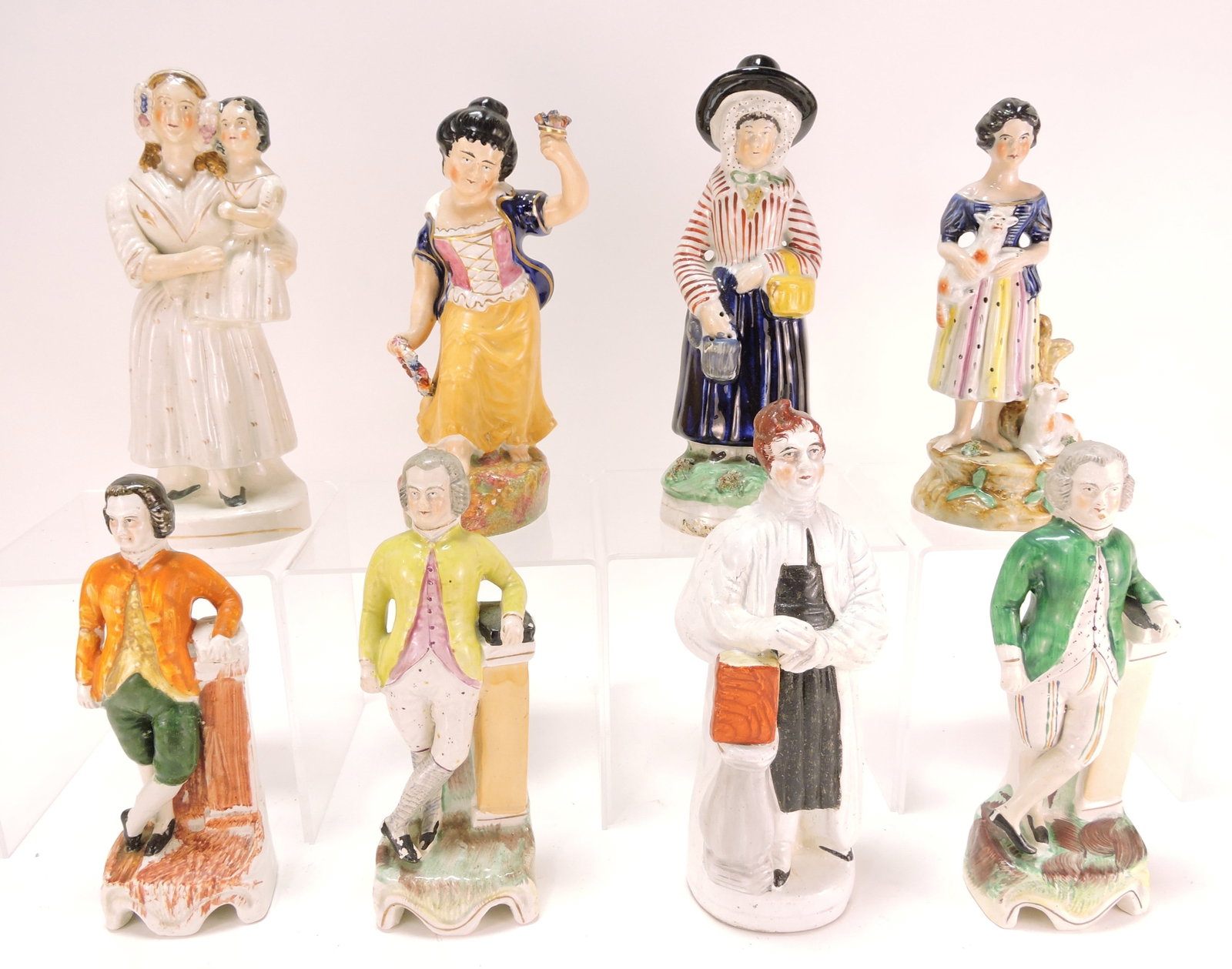 Staffordshire lot of 8 figures,: 8" to 9 1/2"