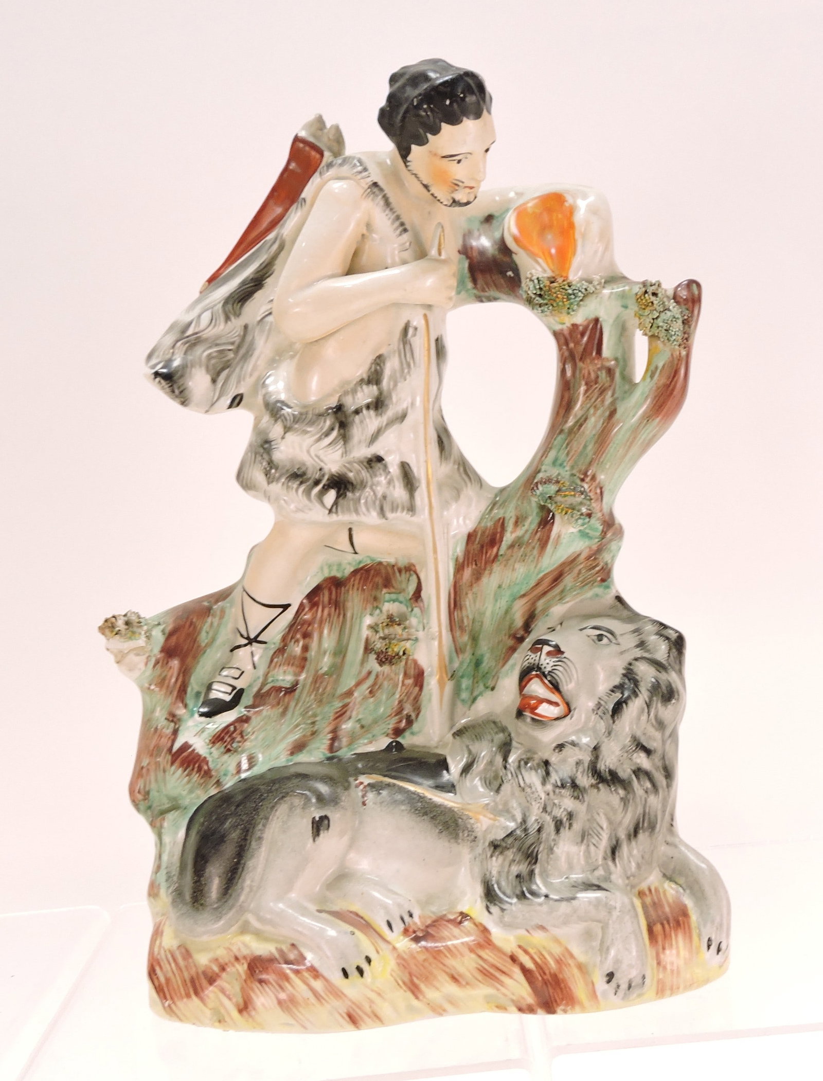 Staffordshire figure of Samson and: the Lion, 11"