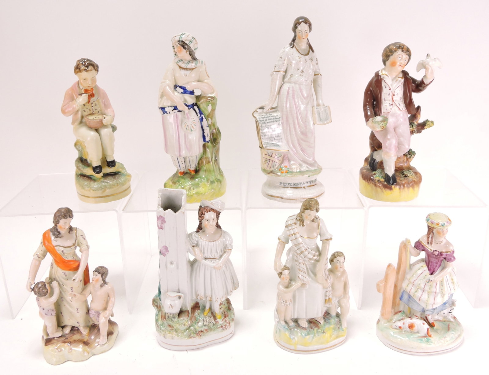 Staffordshire lot of 8 figures,: 6 1/2" to 9"