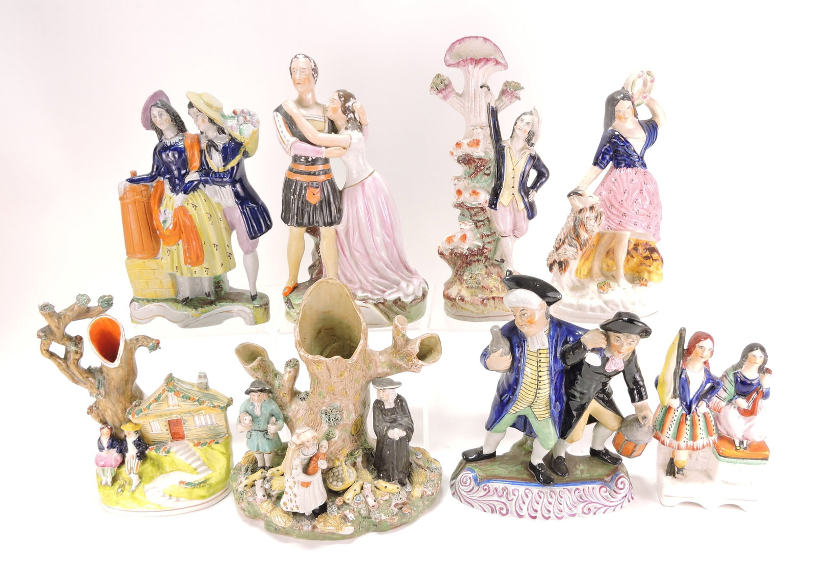 Staffordshire lot of 8 figures,: 7" to 11"