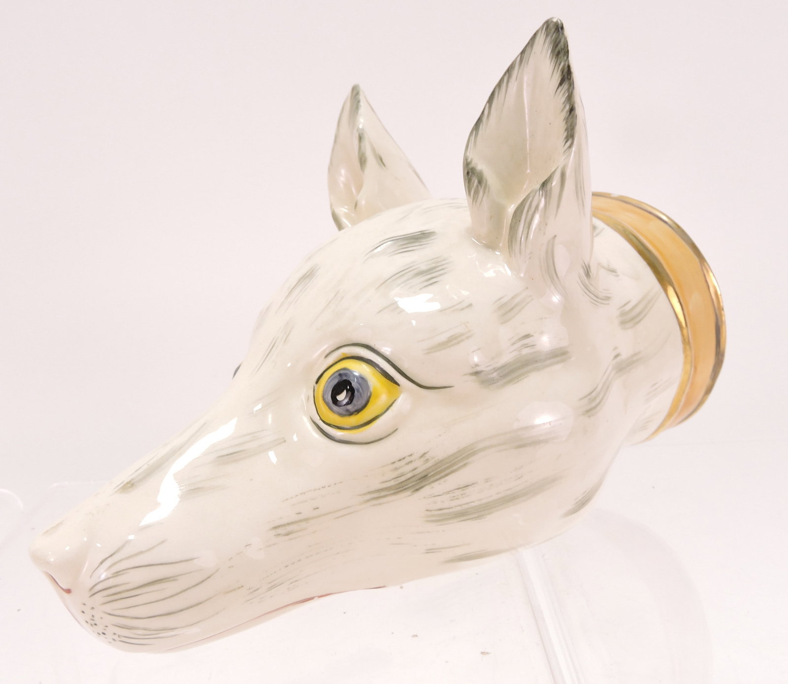 Staffordshire style dog stirrup cup,: 6 1/2"