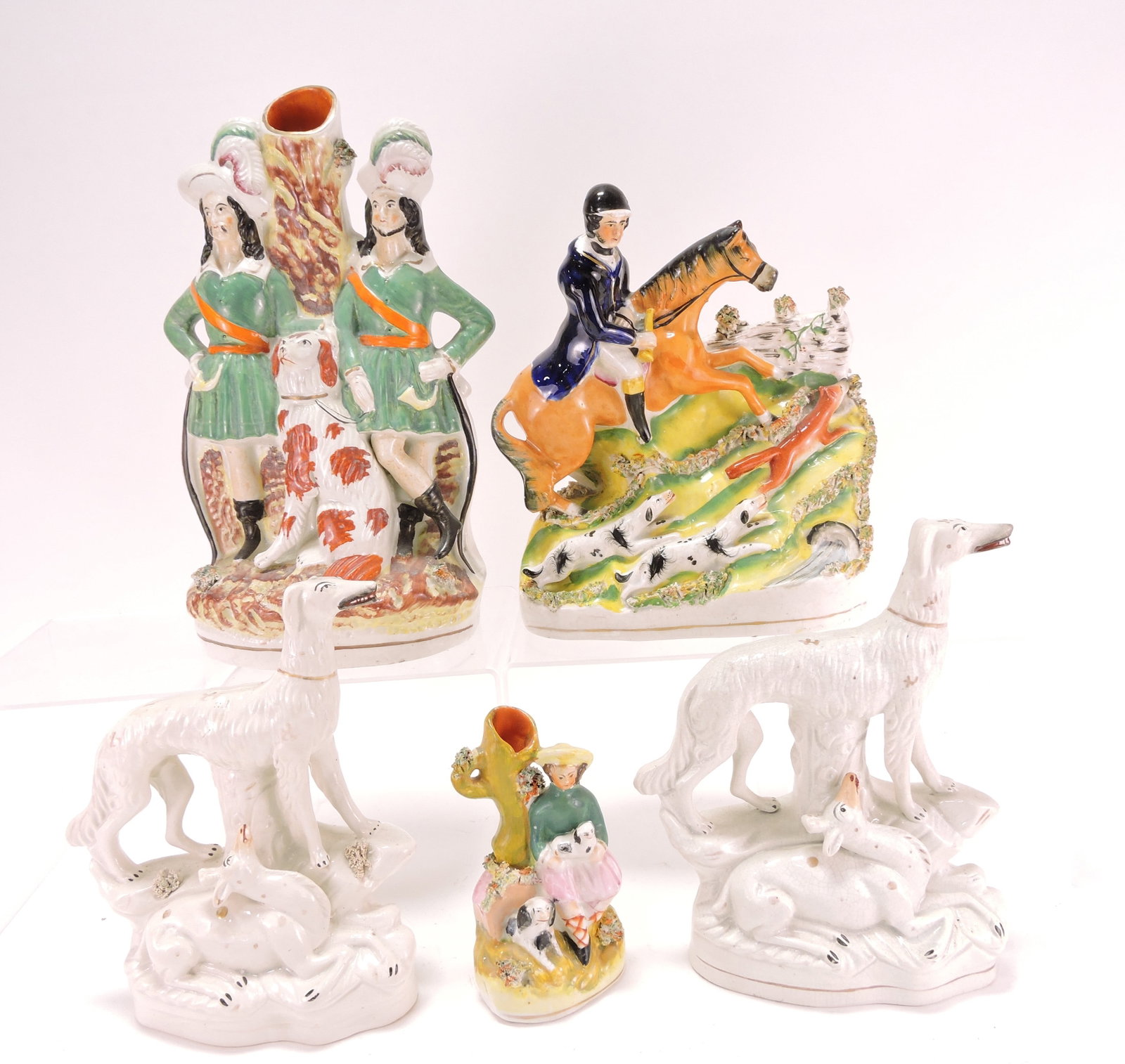 Staffordshire lot of 5 figures,: 5 1/2" to 13"