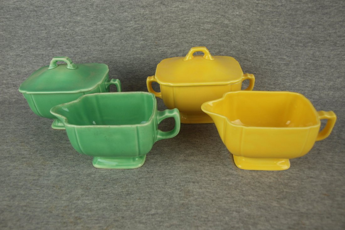 Fiesta Riviera green and yellow pair of cream and sugar: Fiesta Riviera green and yellow pair of cream and sugars
