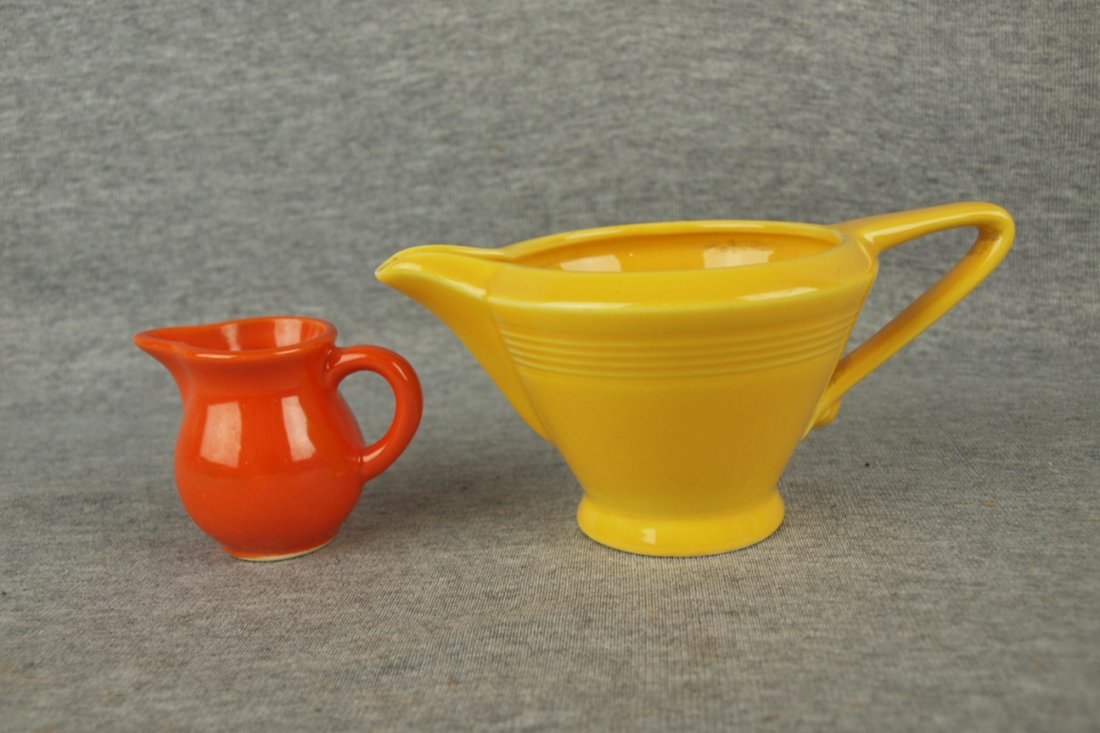Fiesta Harlequin red individual creamer and yellow regu: Fiesta Harlequin red individual creamer and yellow regular creamer