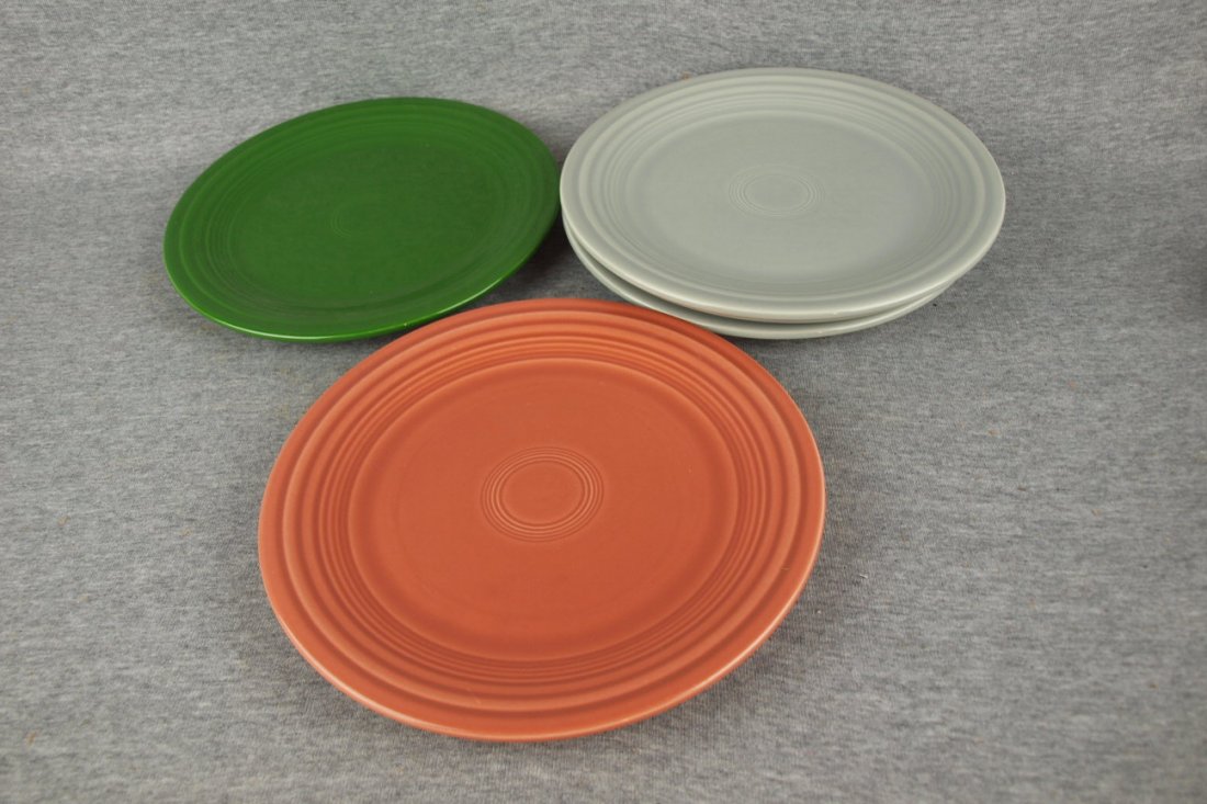 Fiesta 9" plate group - forest green, rose and 3 gray: Fiesta 9" plate group - forest green, rose and 3 gray