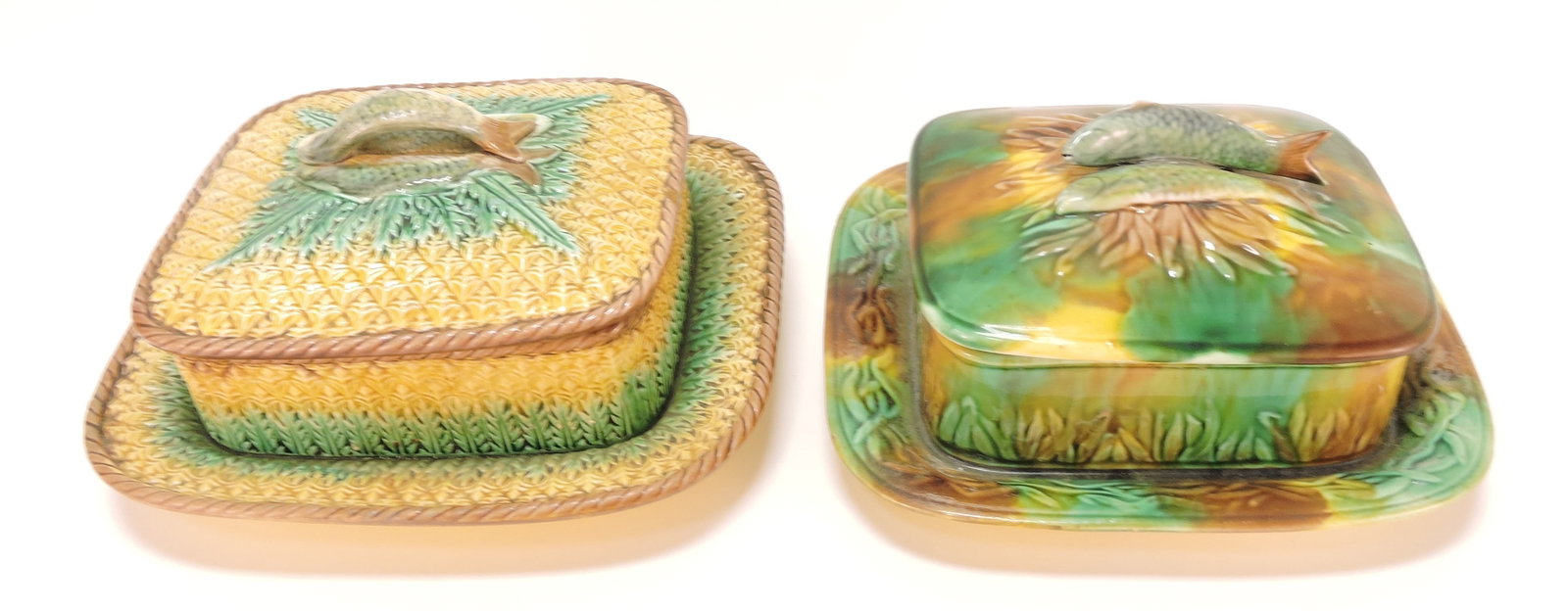 Majolica lot of 2 sardine boxes,: various condition