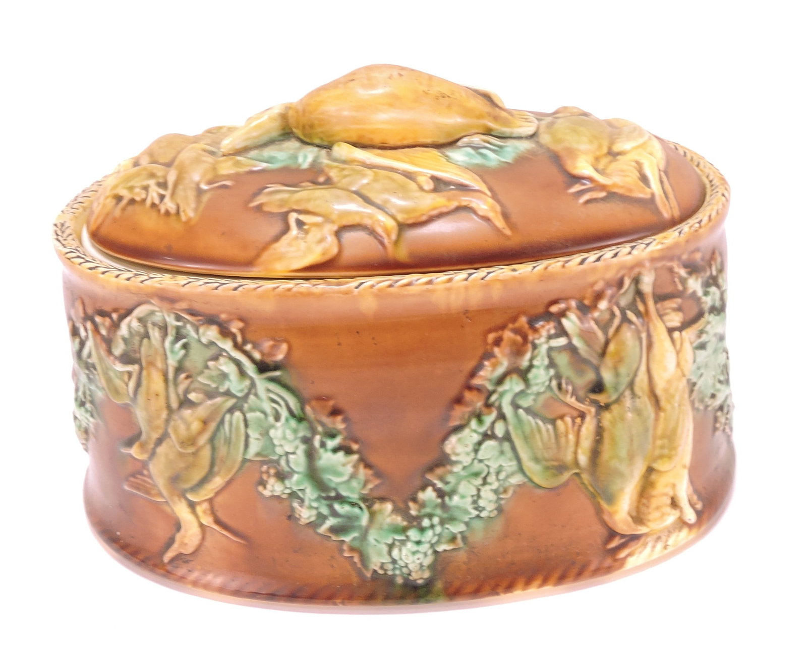 Majolica game dish with insert, 5"h, (1 of 3)