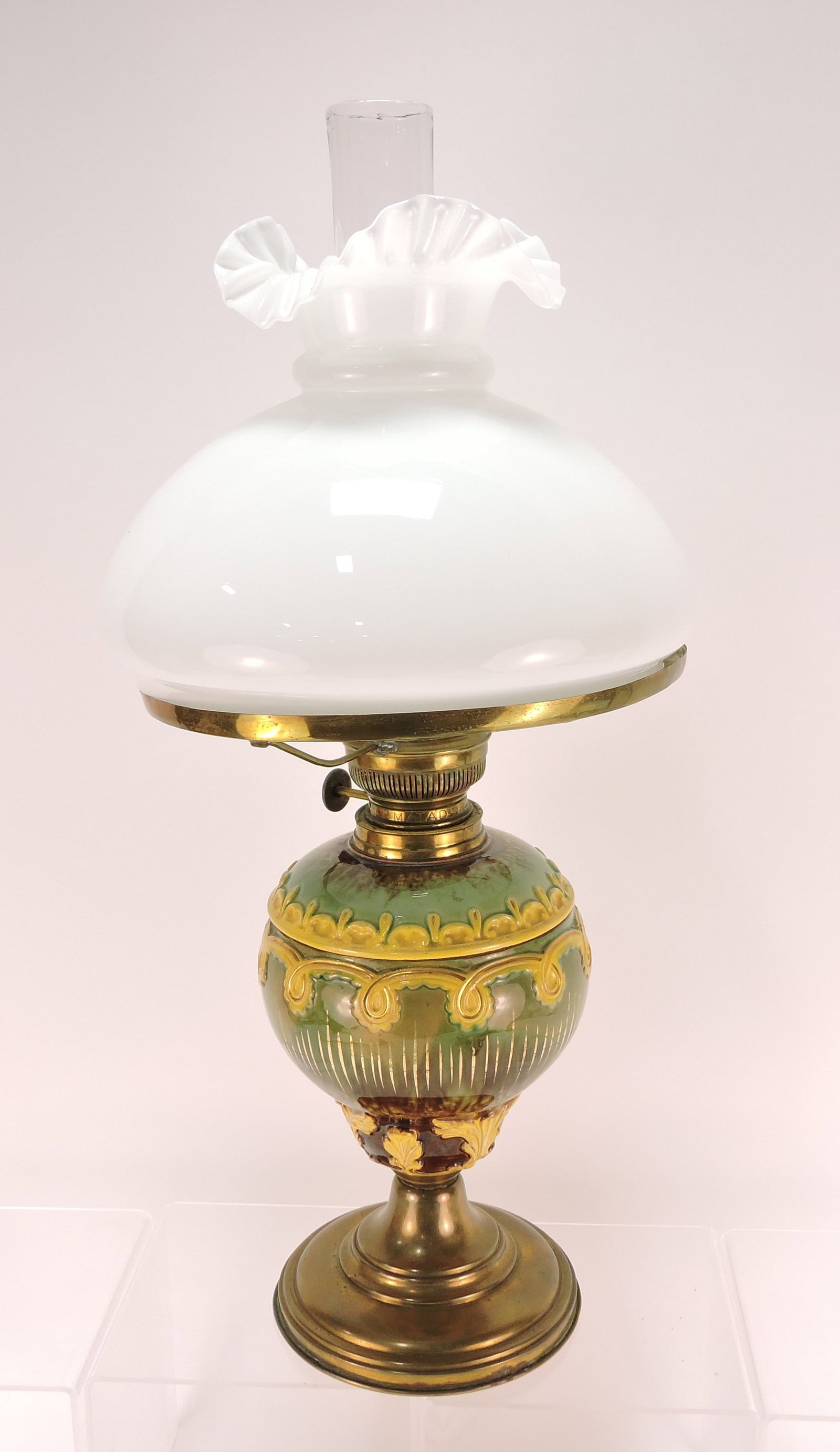 Majolica oil lamp, 22": .